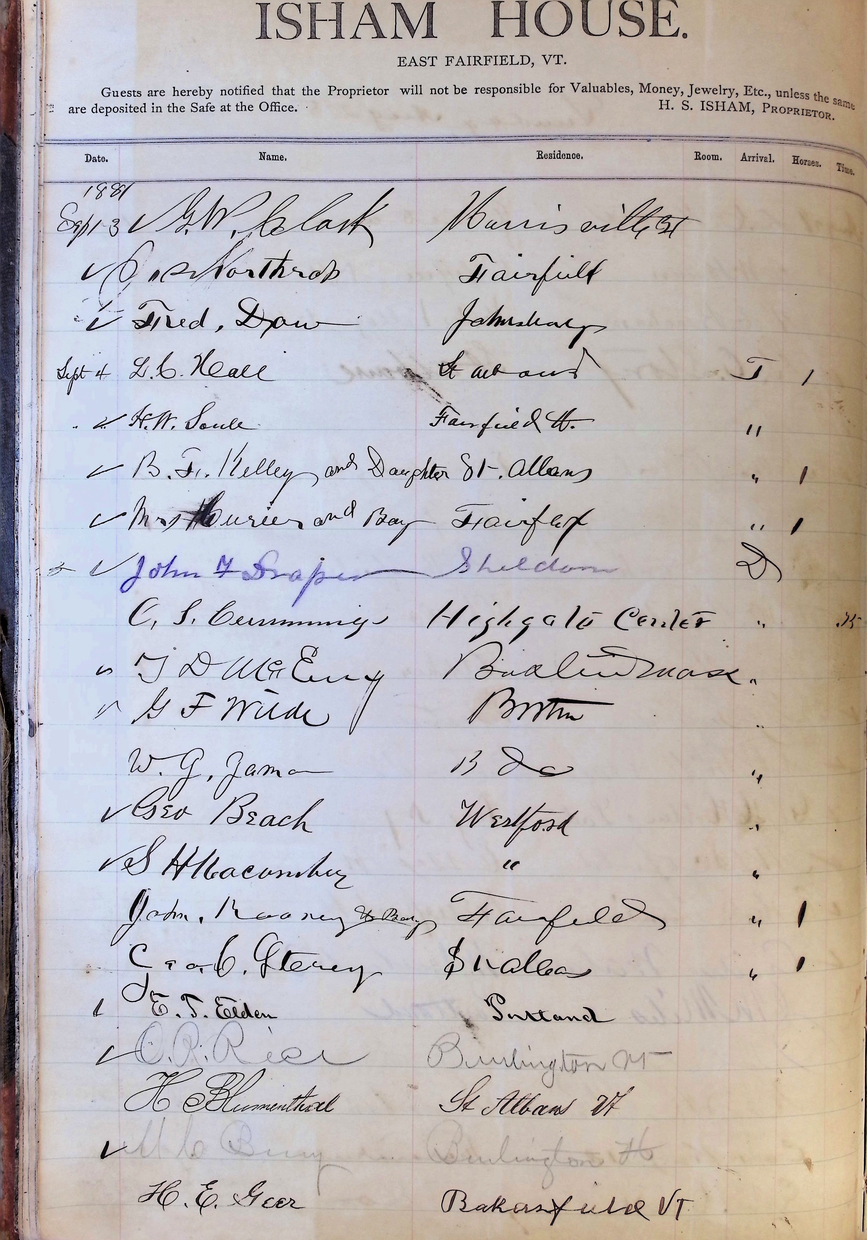 Isham Hotel register Vol. 1, Page 10