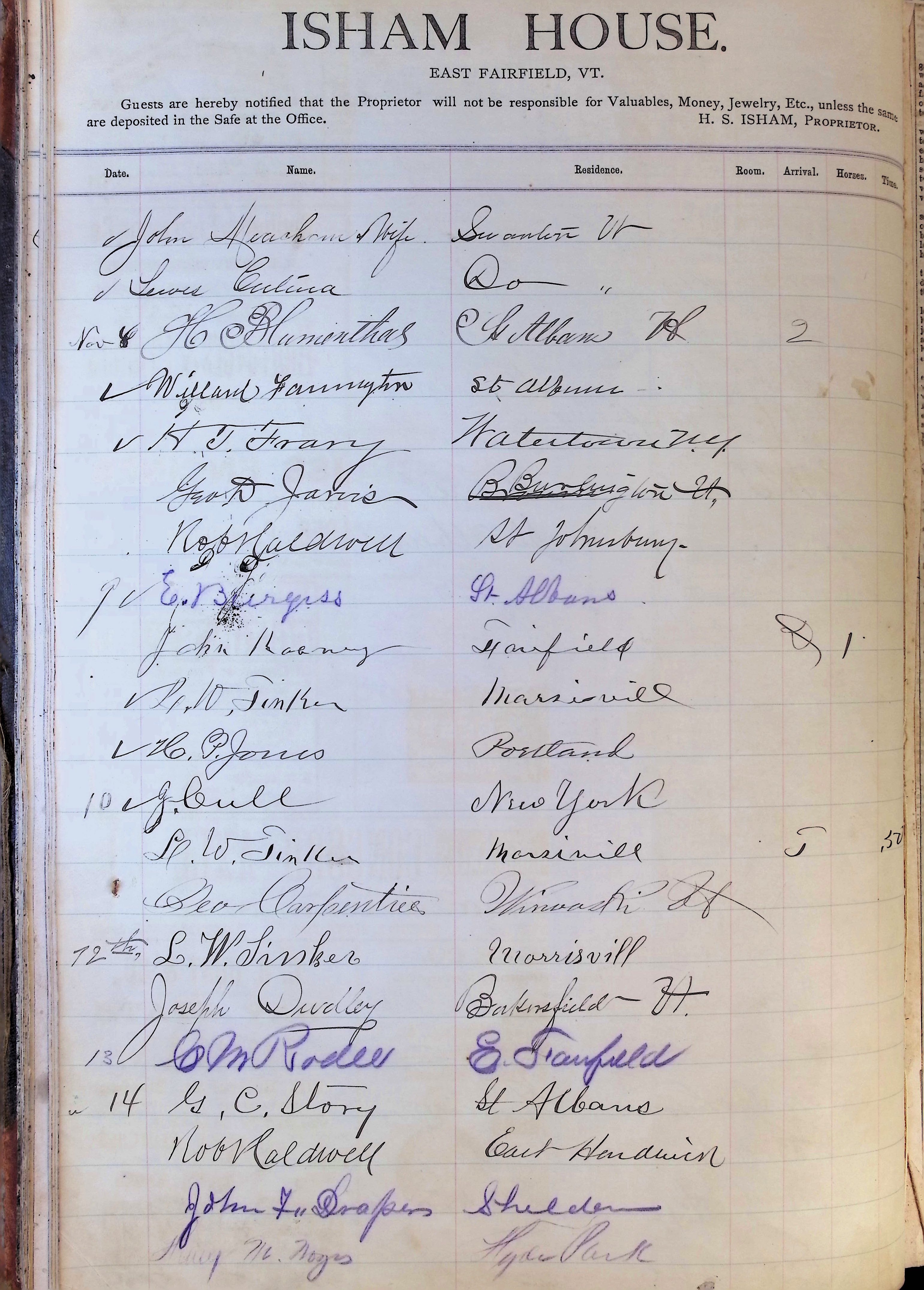 Isham Hotel register Vol. 1, Page 32