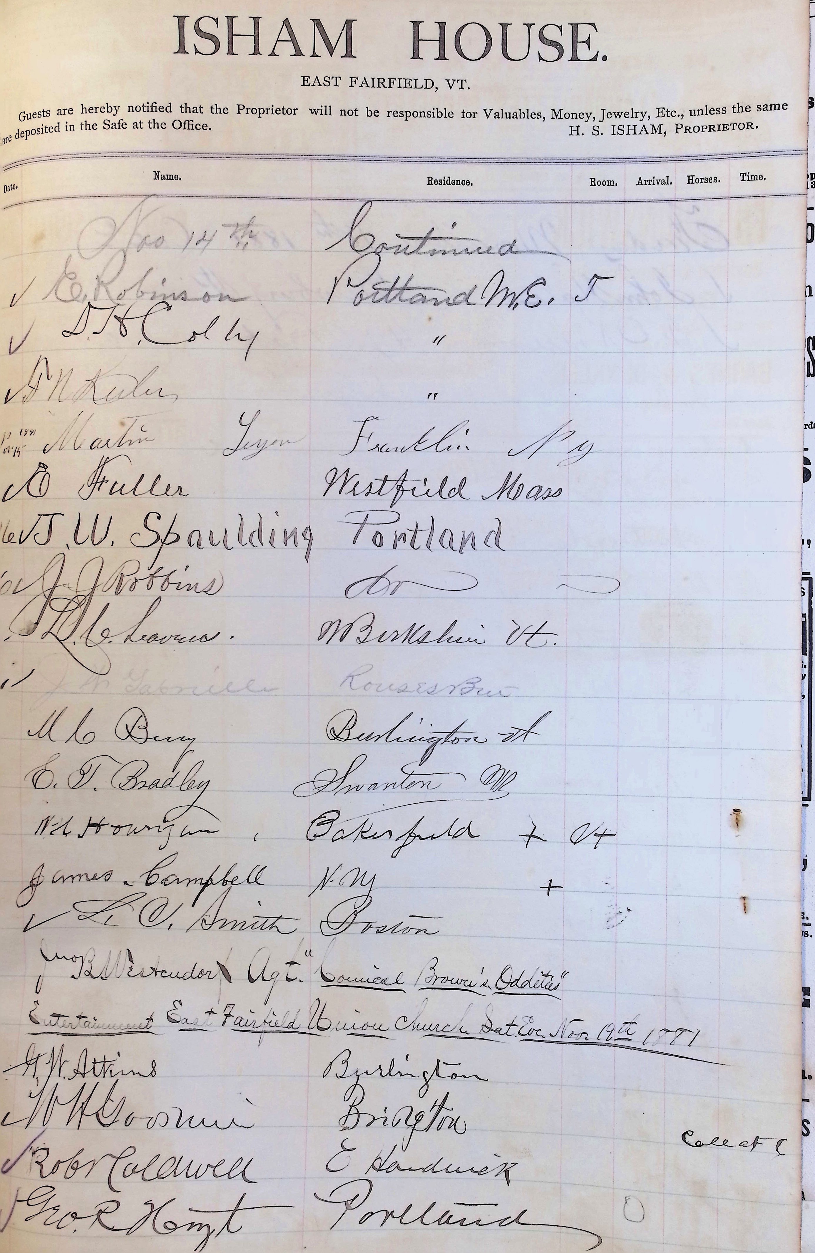 Isham Hotel register Vol. 1, Page 33