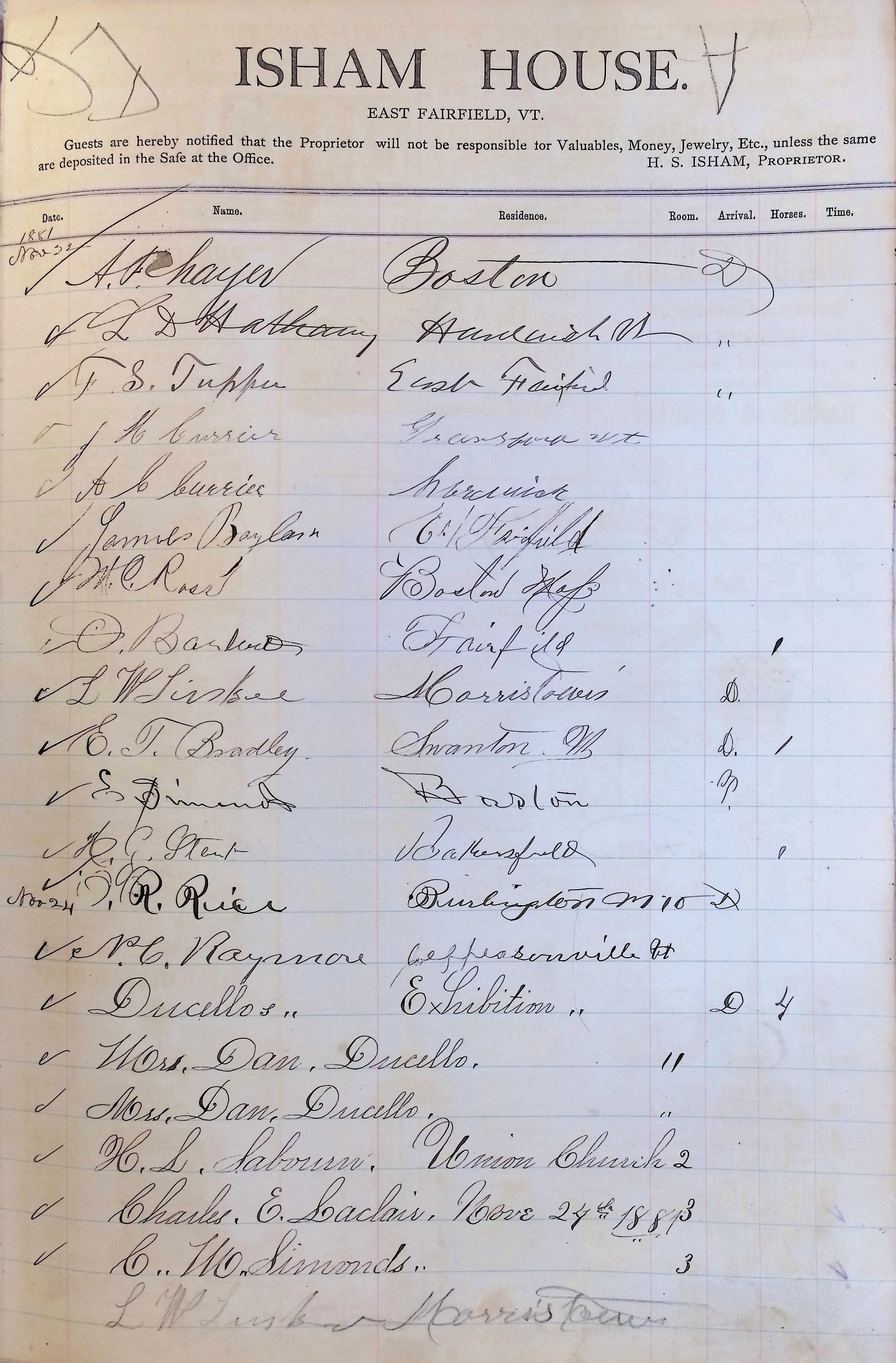Isham Hotel register Vol. 1, Page 37