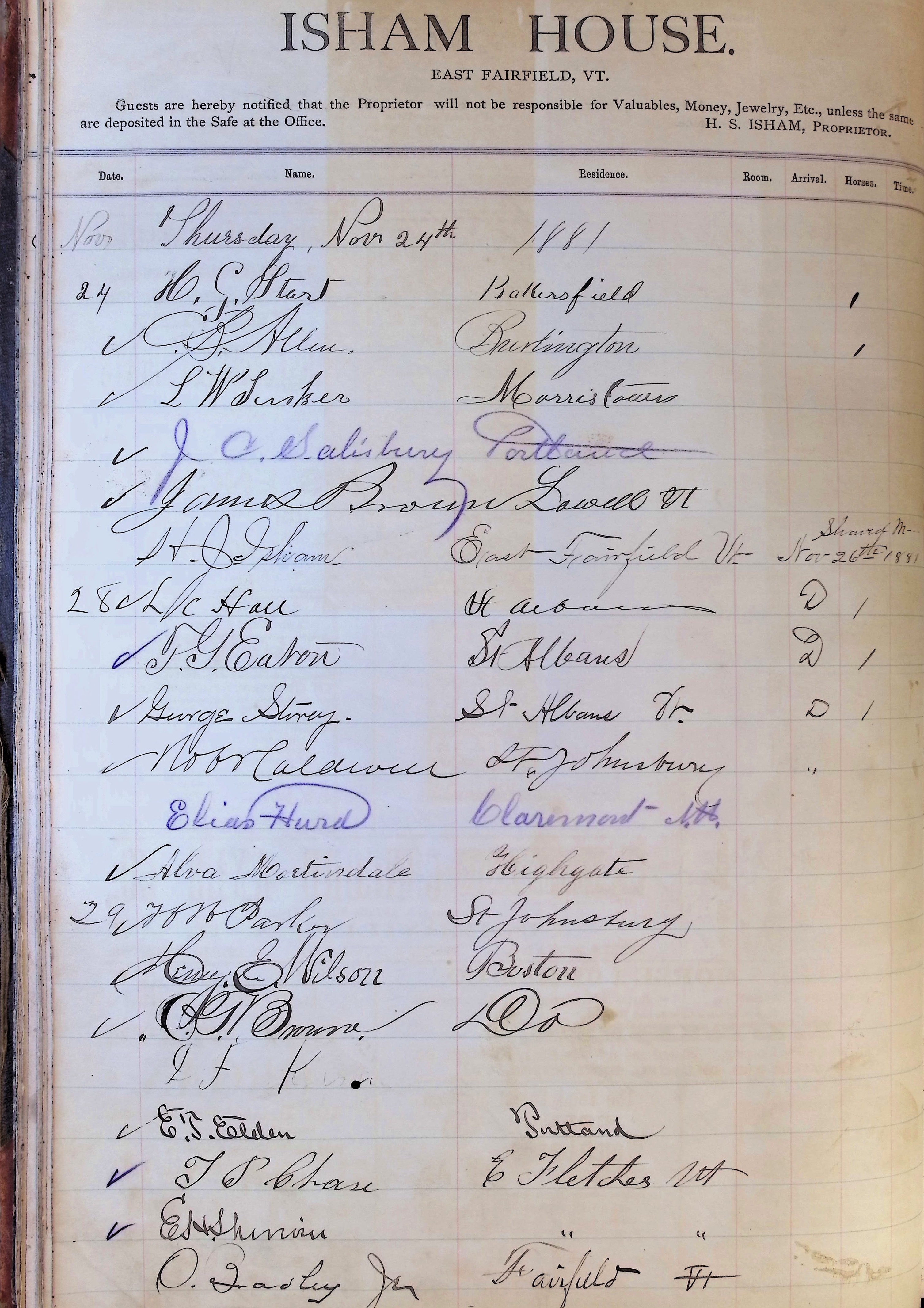 Isham Hotel register Vol. 1, Page 40