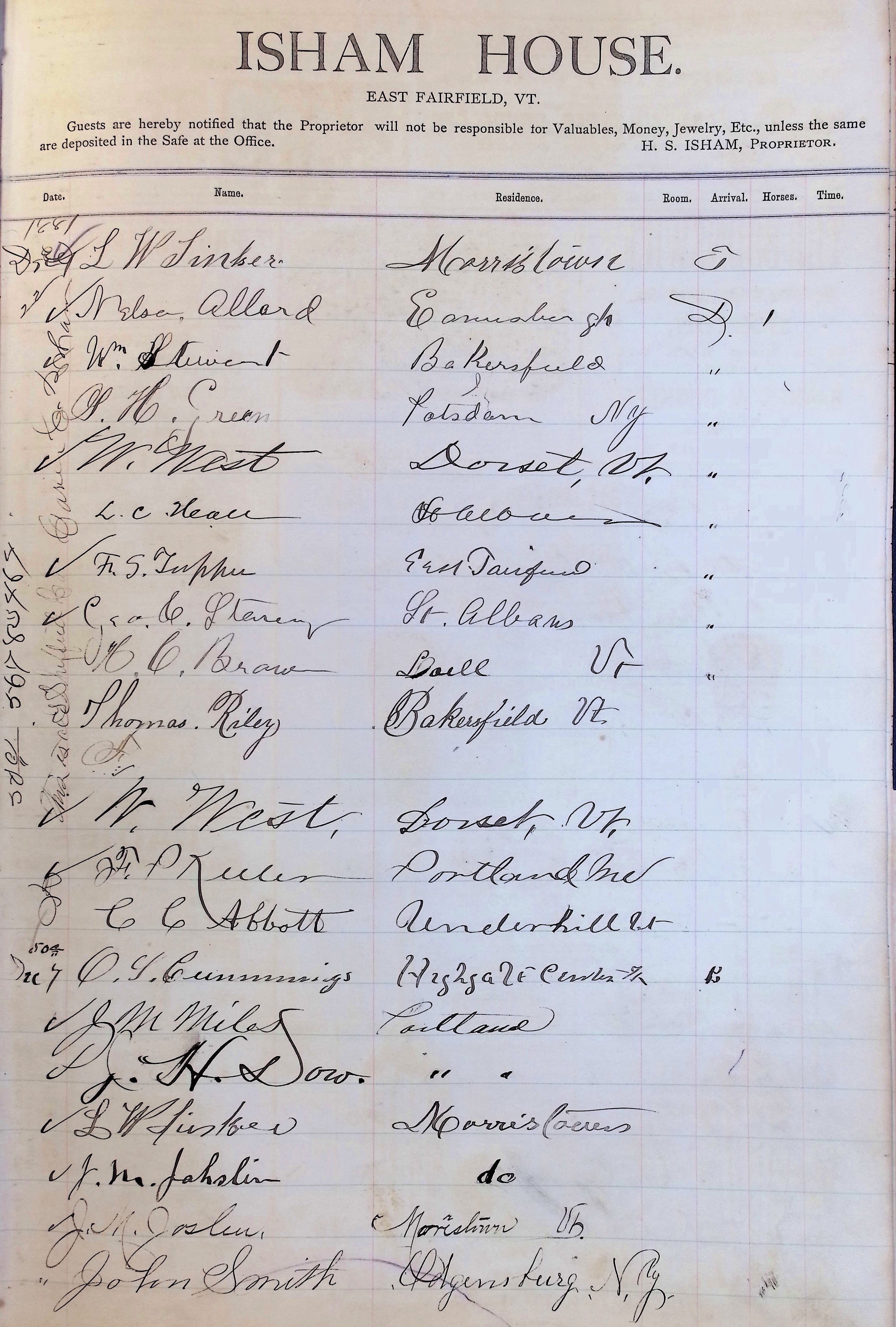 Isham Hotel register Vol. 1, Page 41