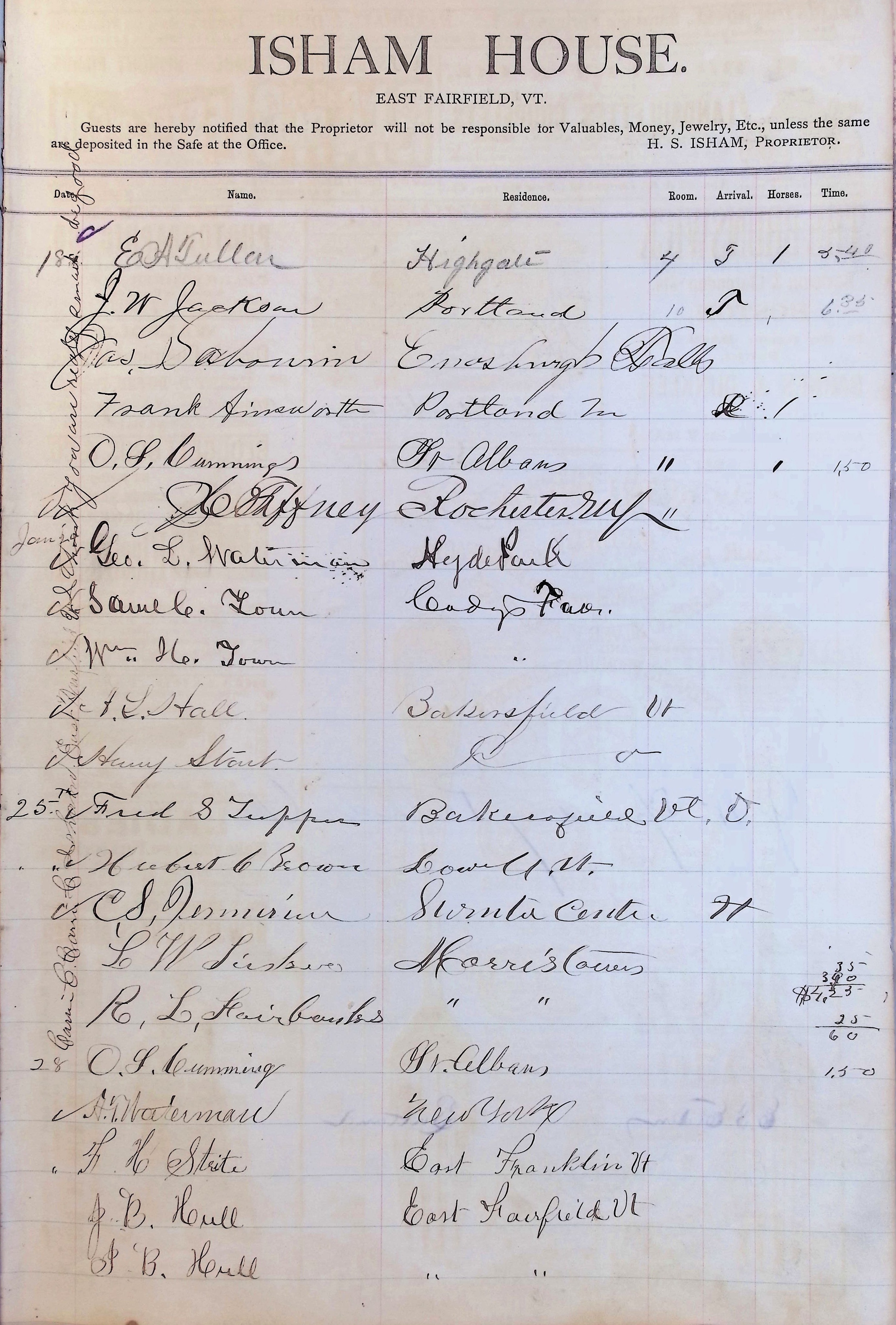 Isham Hotel register Vol. 1, Page 53