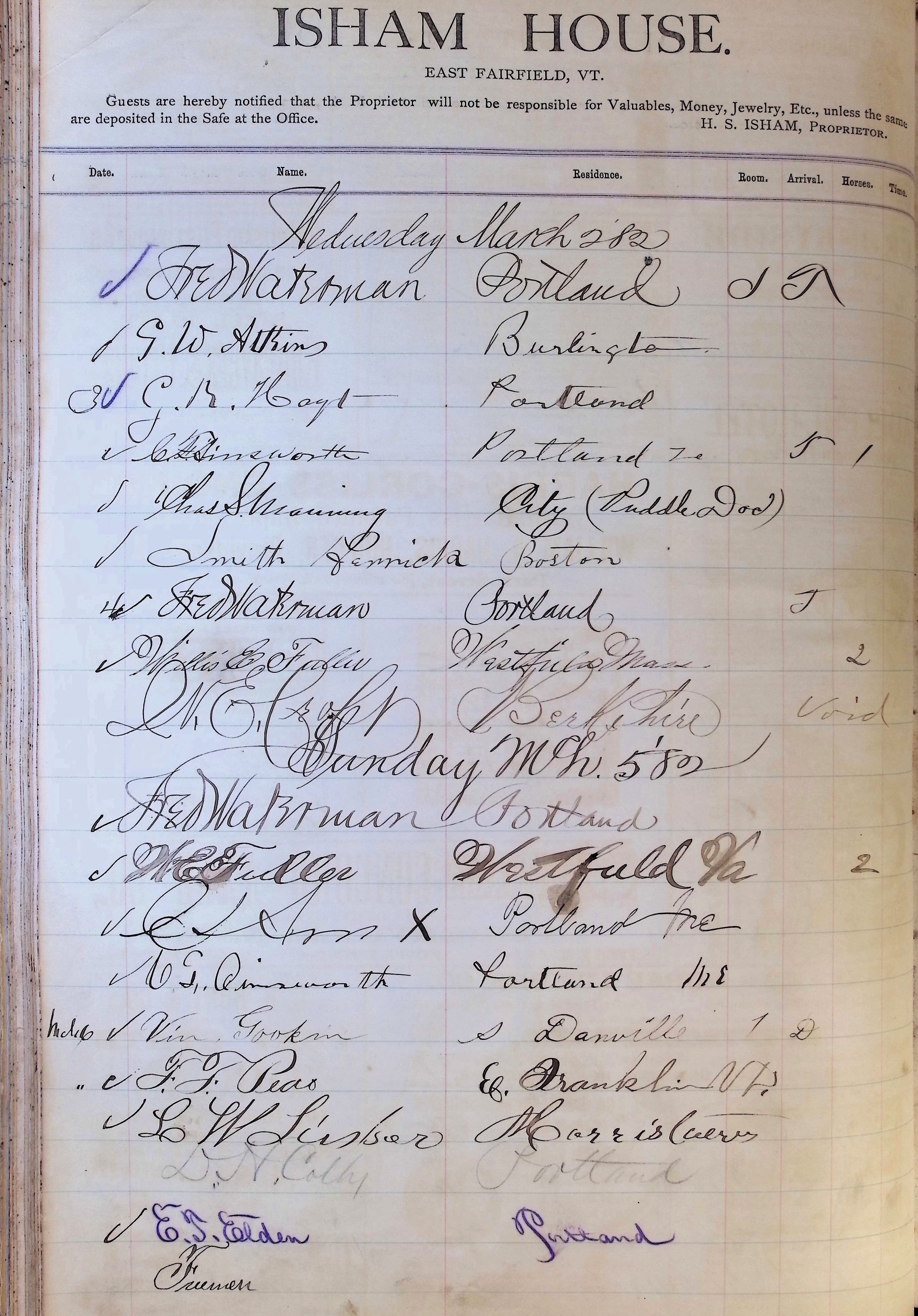 Isham Hotel register Vol. 1, Page 64
