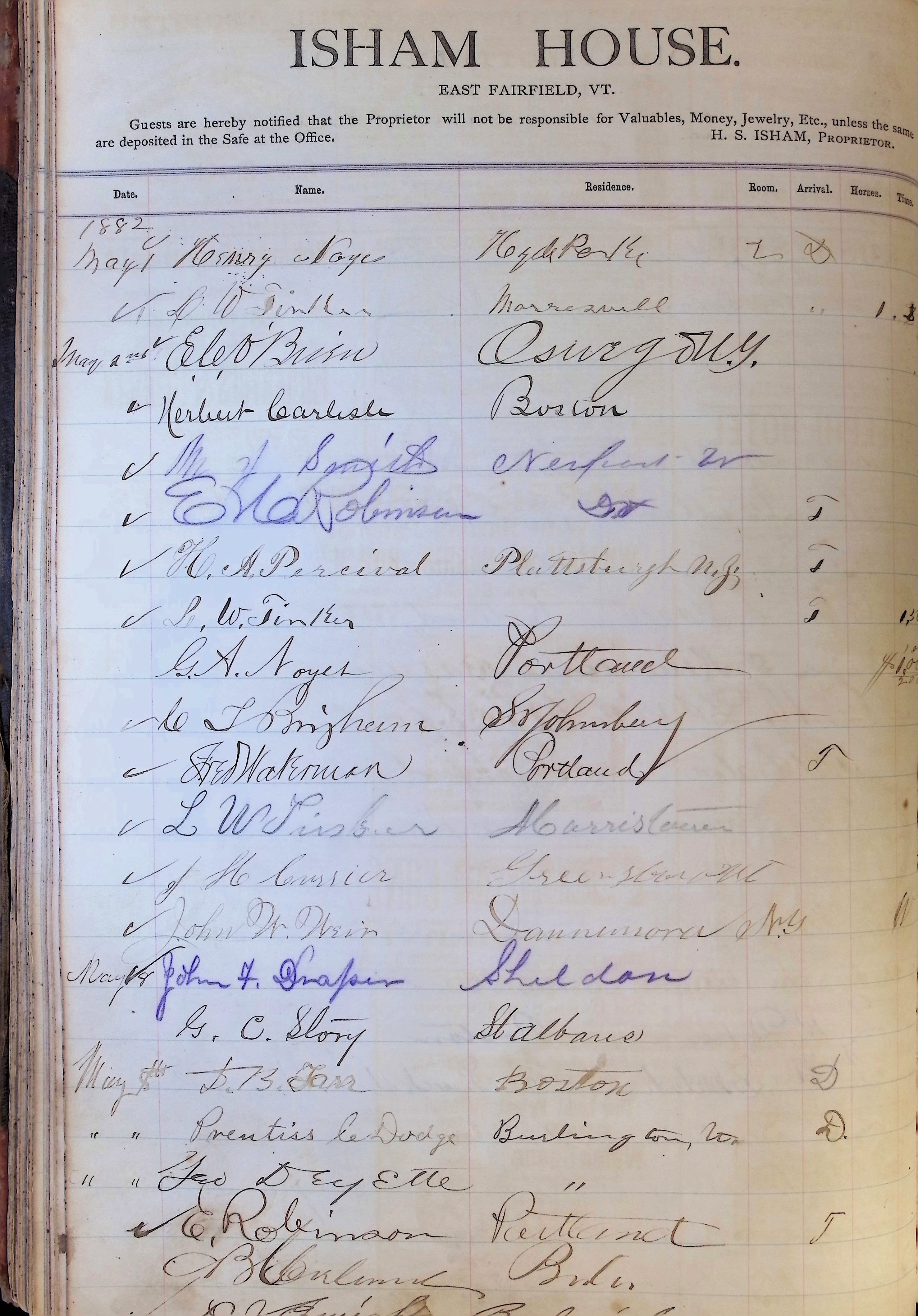 Isham Hotel register Vol. 1, Page 88