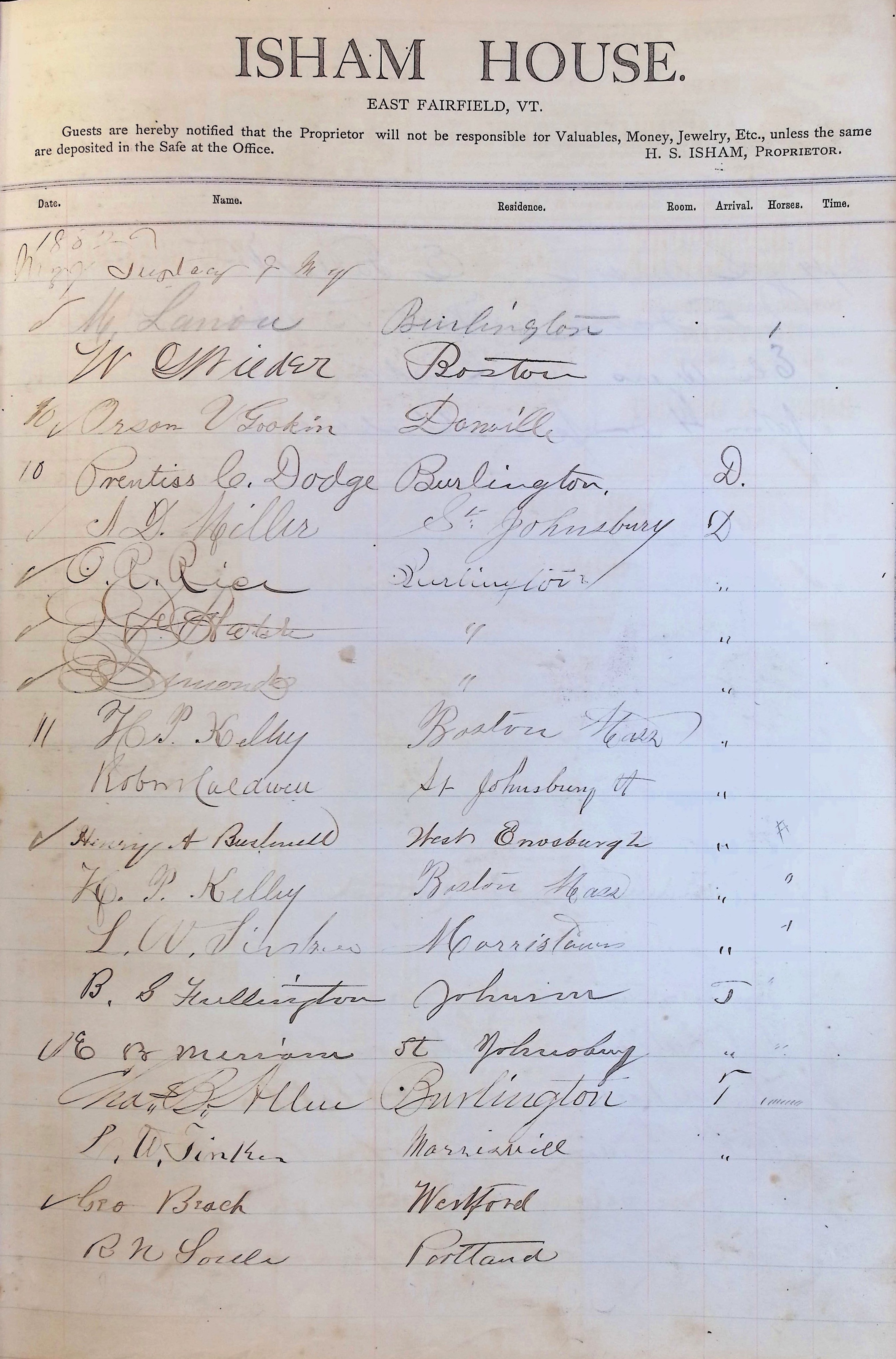 Isham Hotel register Vol. 1, Page 89