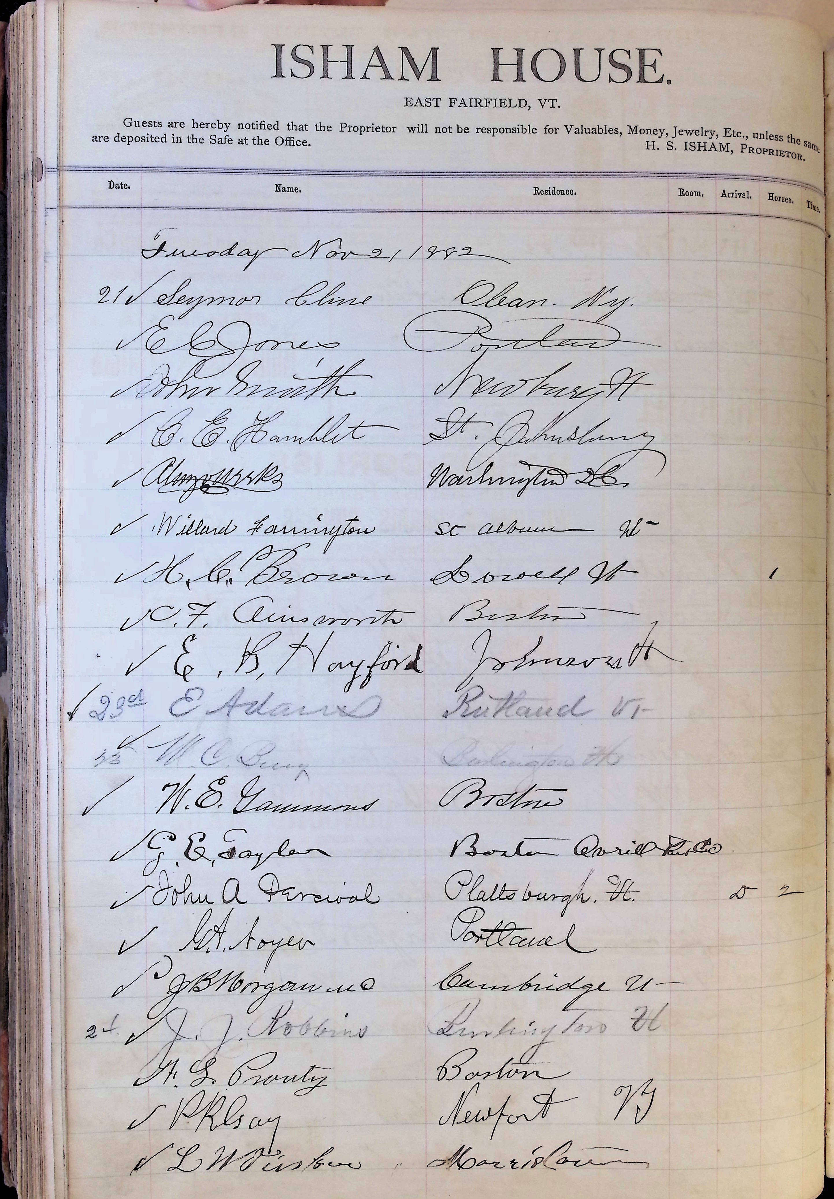 Isham Hotel register Vol. 1, Page 115