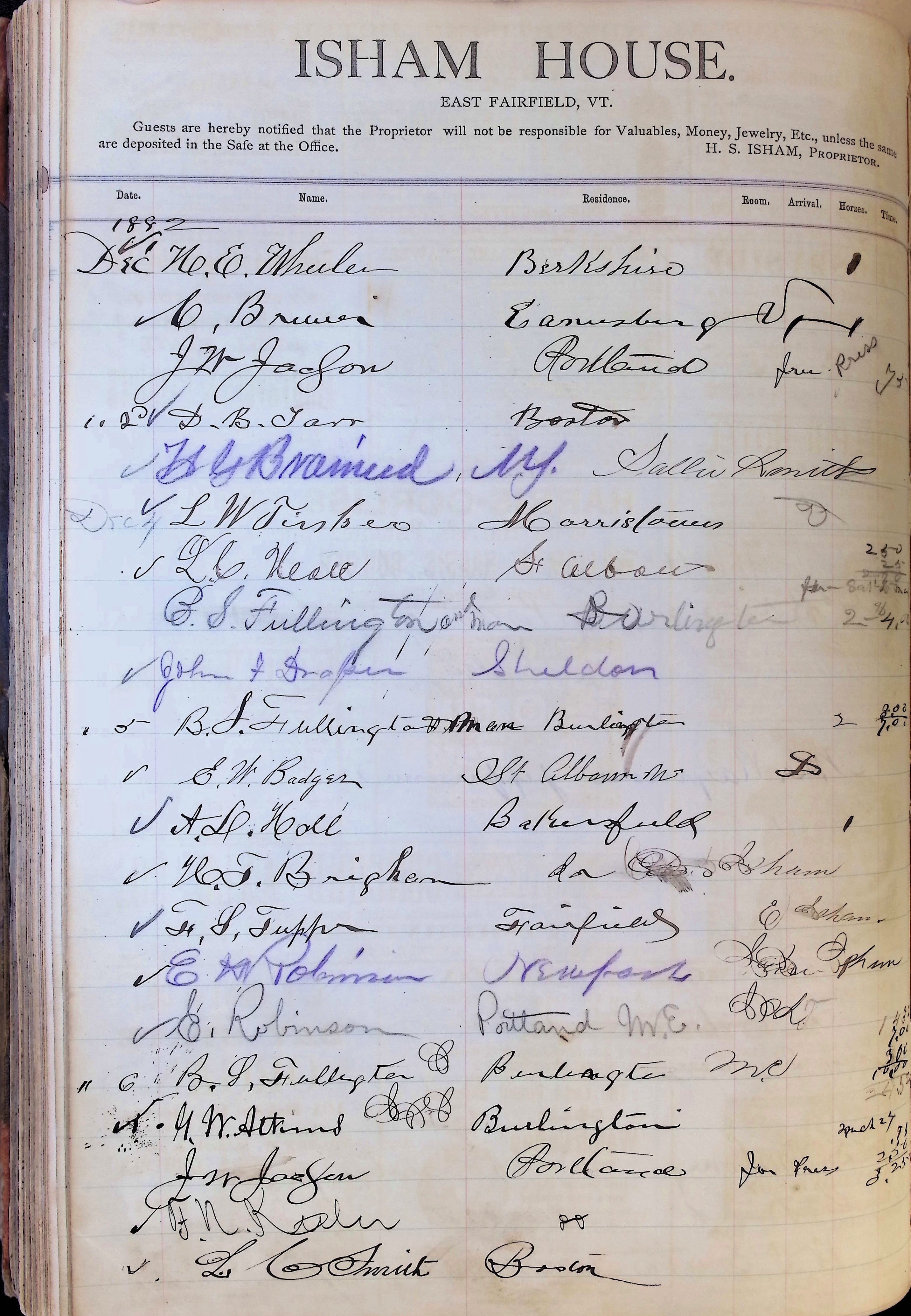 Isham Hotel register Vol. 1, Page 119