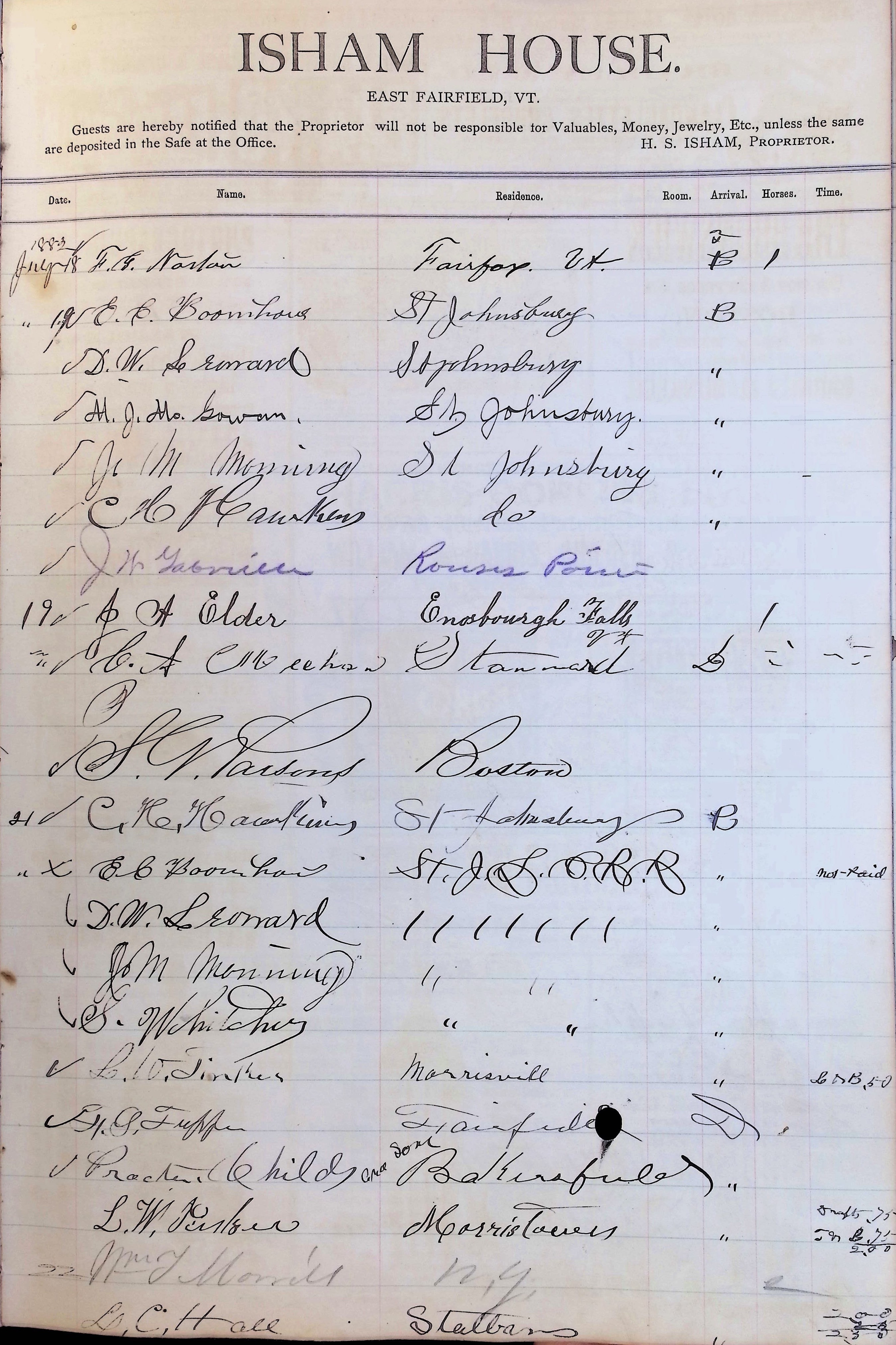 Isham Hotel register Vol. 1, Page 120