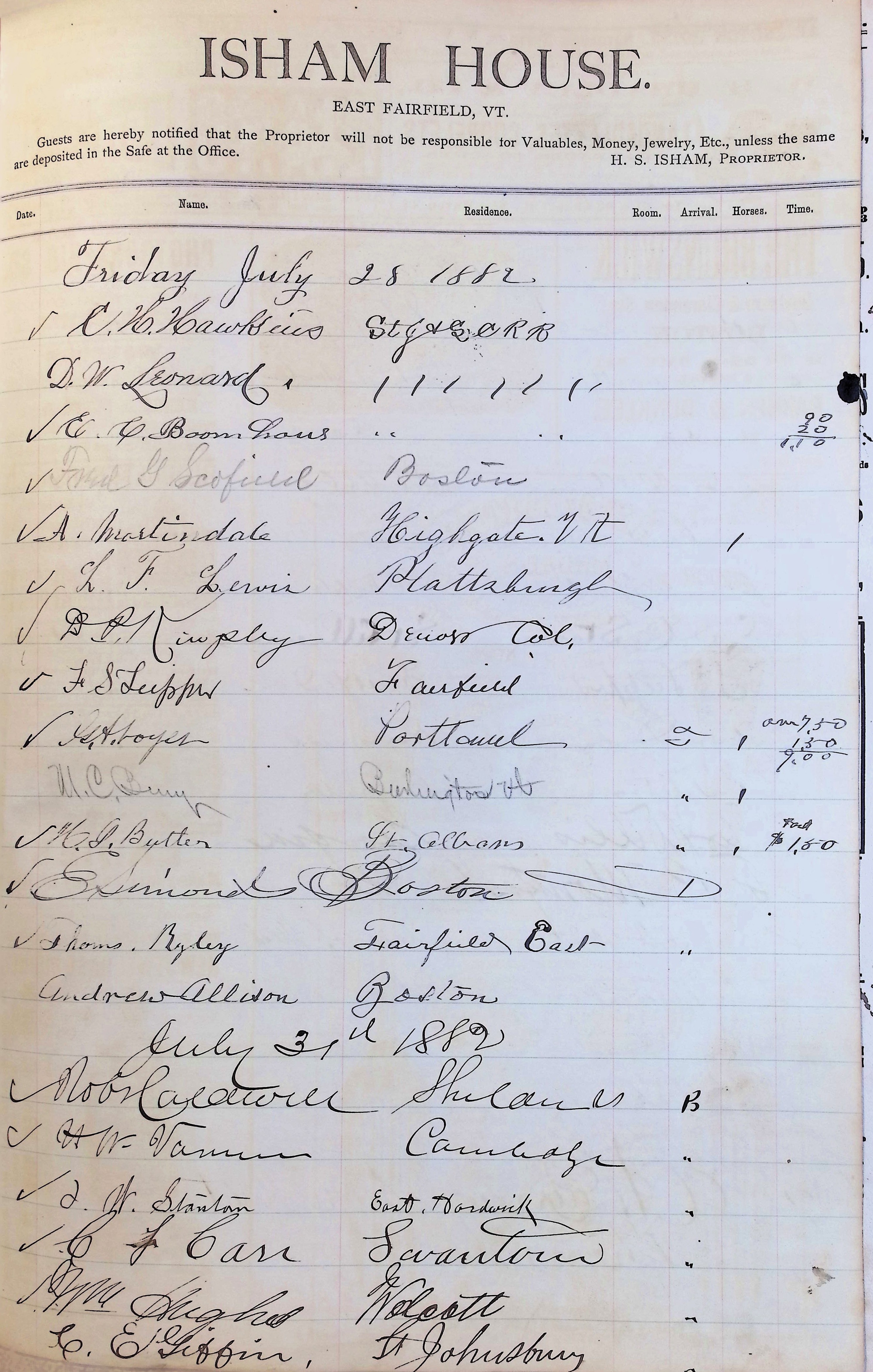 Isham Hotel register Vol. 1, Page 124