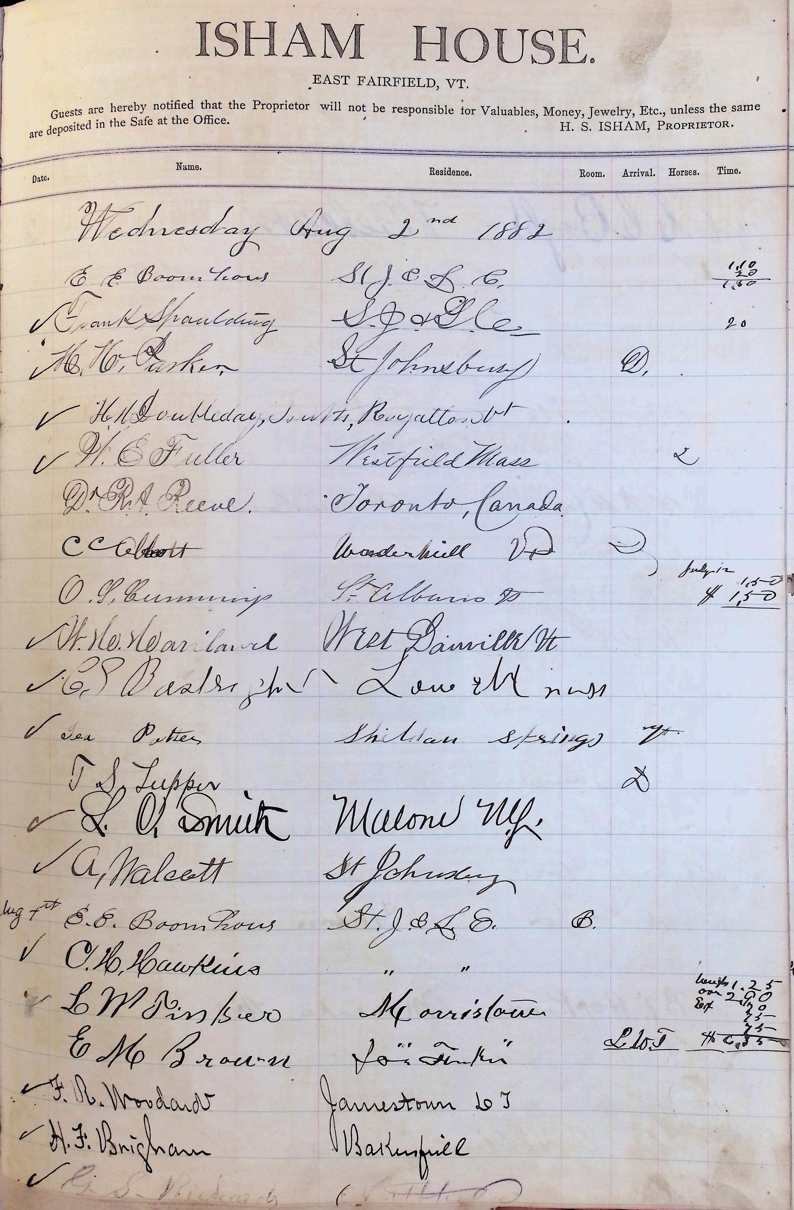 Isham Hotel register Vol. 1, Page 128