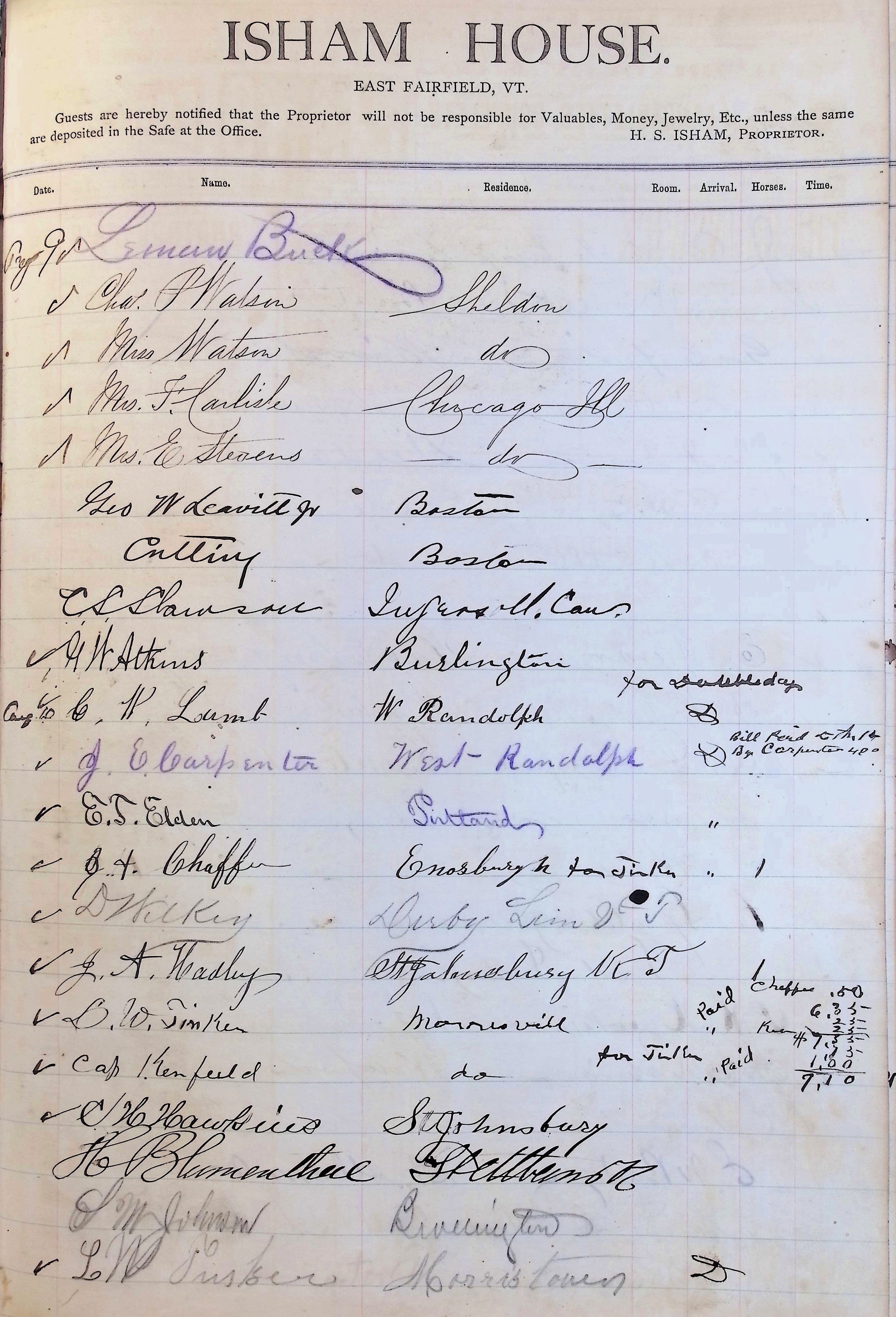 Isham Hotel register Vol. 1, Page 132