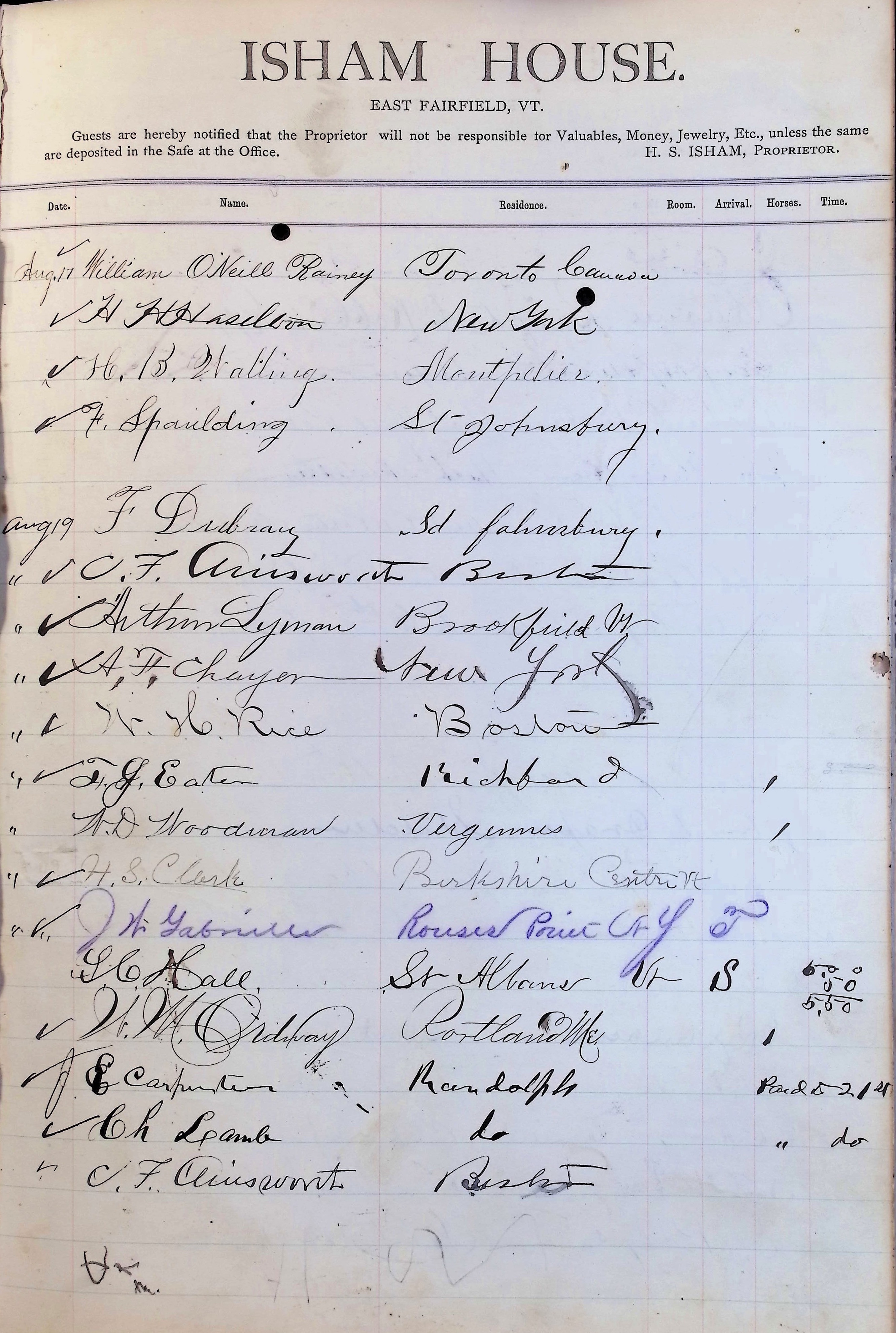 Isham Hotel register Vol. 1, Page 134