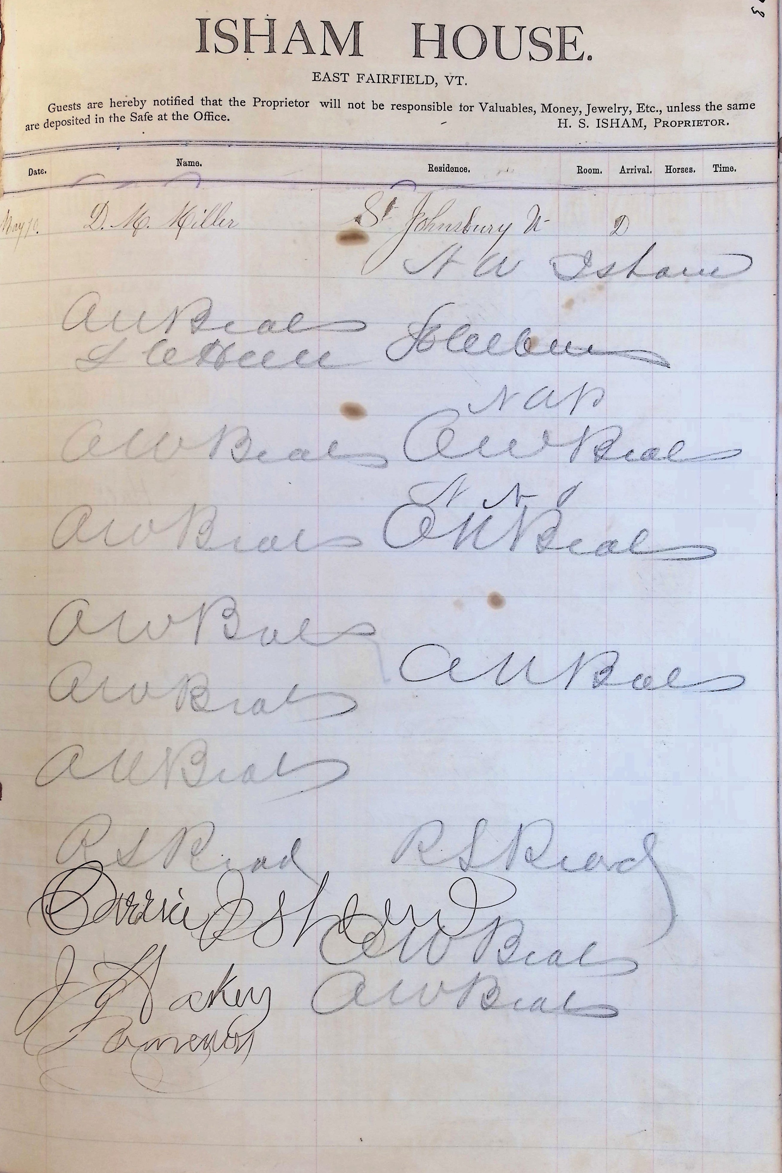 Isham Hotel register Vol. 1, Page 142