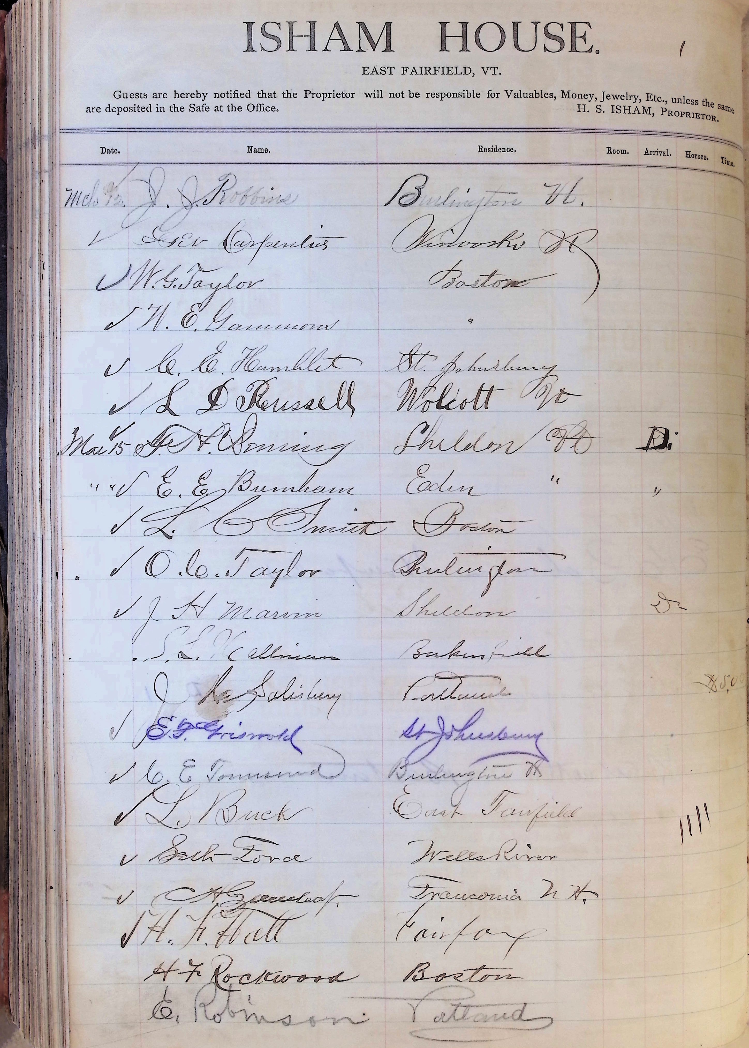 Isham Hotel register Vol. 1, Page 147