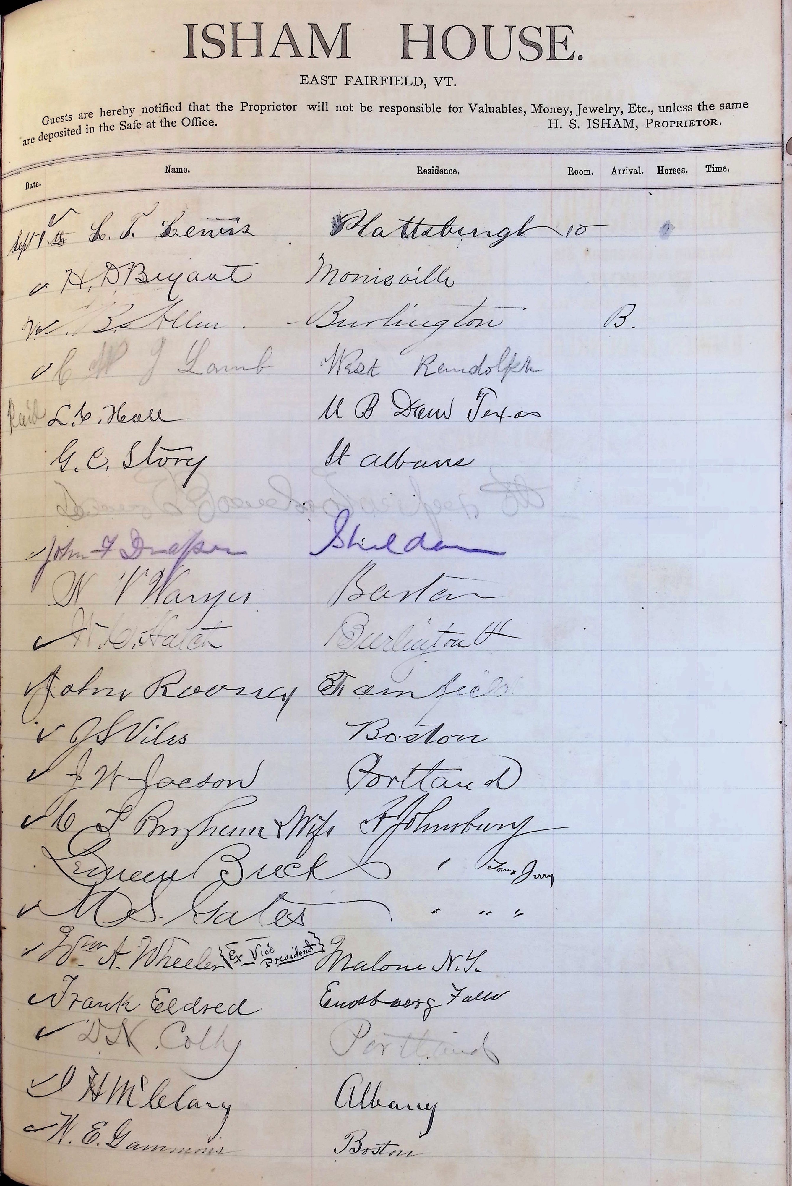 Isham Hotel register Vol. 1, Page 148