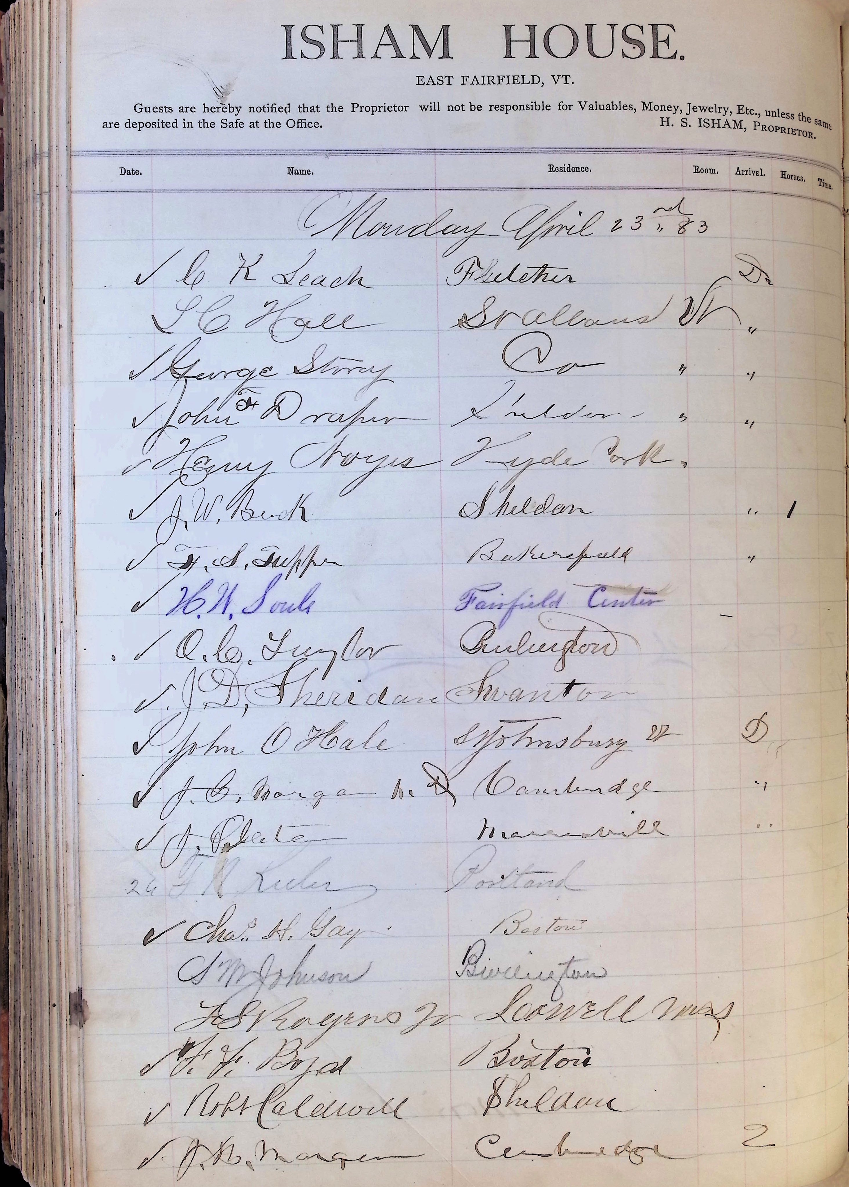 Isham Hotel register Vol. 1, Page 159