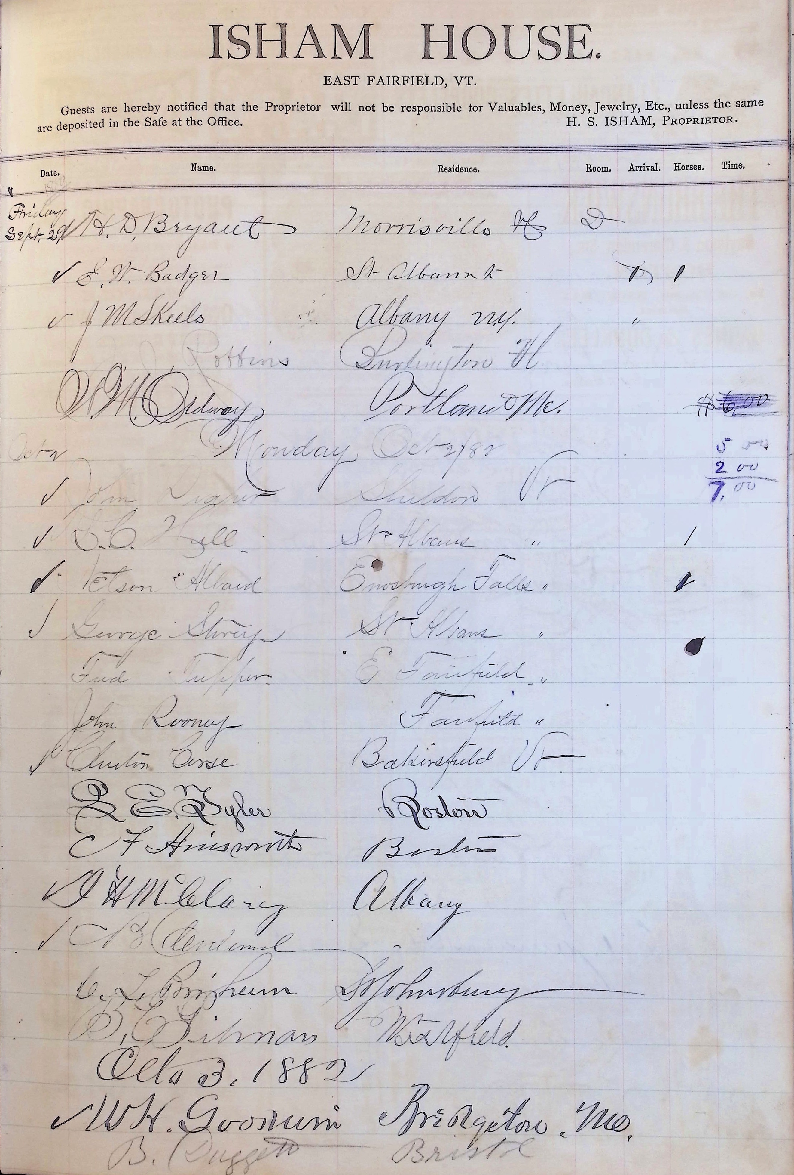 Isham Hotel register Vol. 1, Page 160