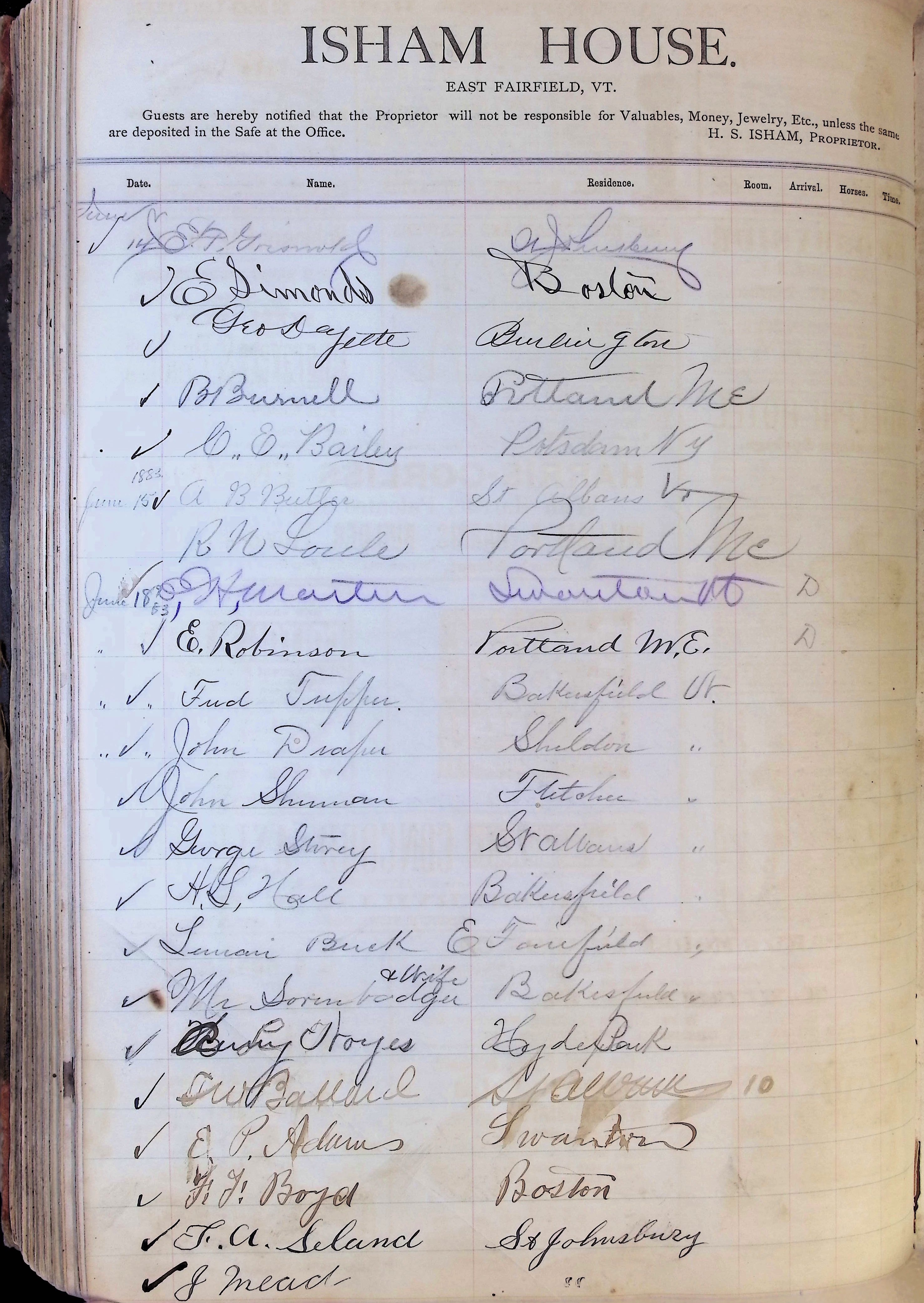 Isham Hotel register Vol. 1, Page 171