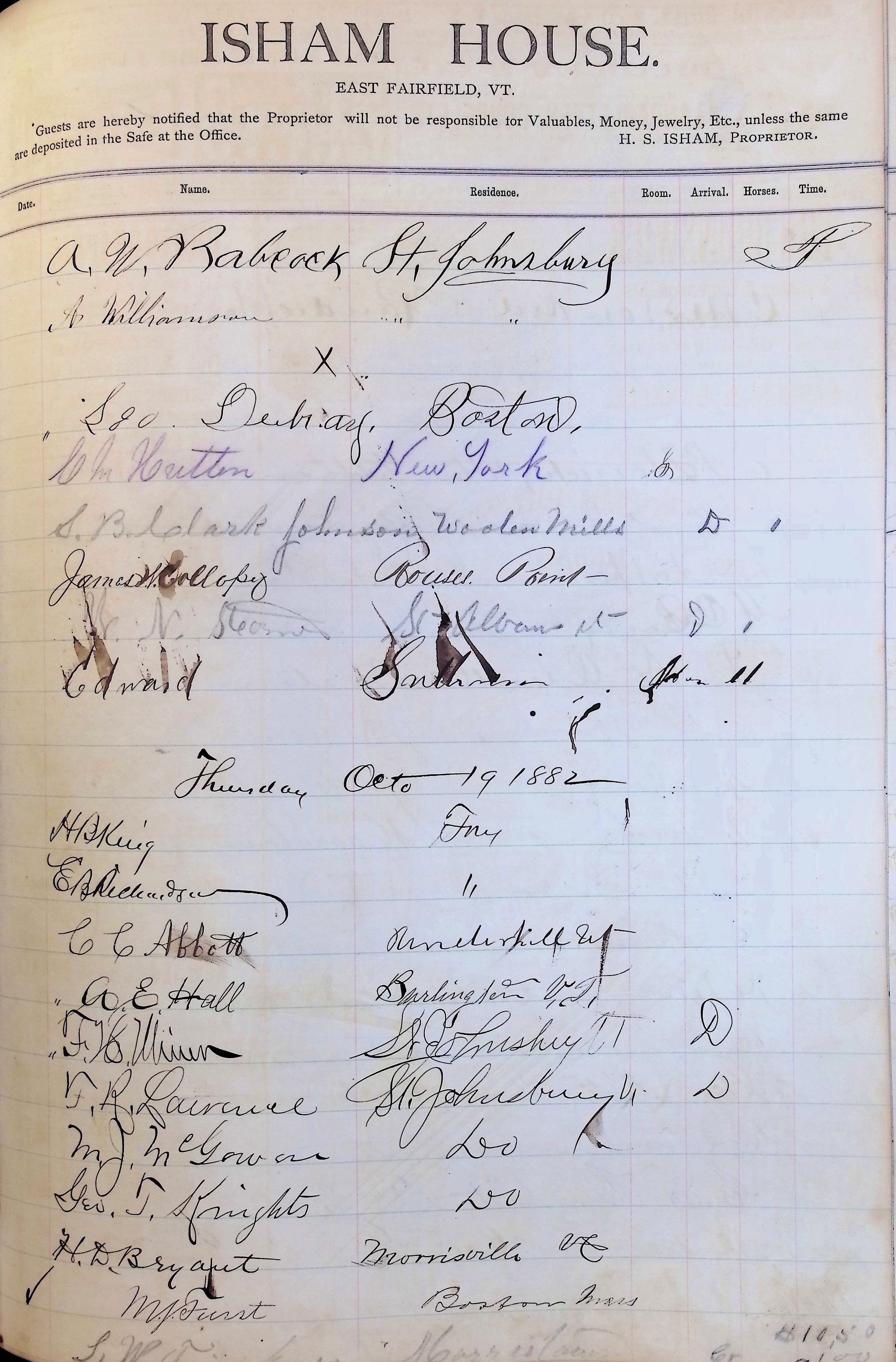 Isham Hotel register Vol. 1, Page 172