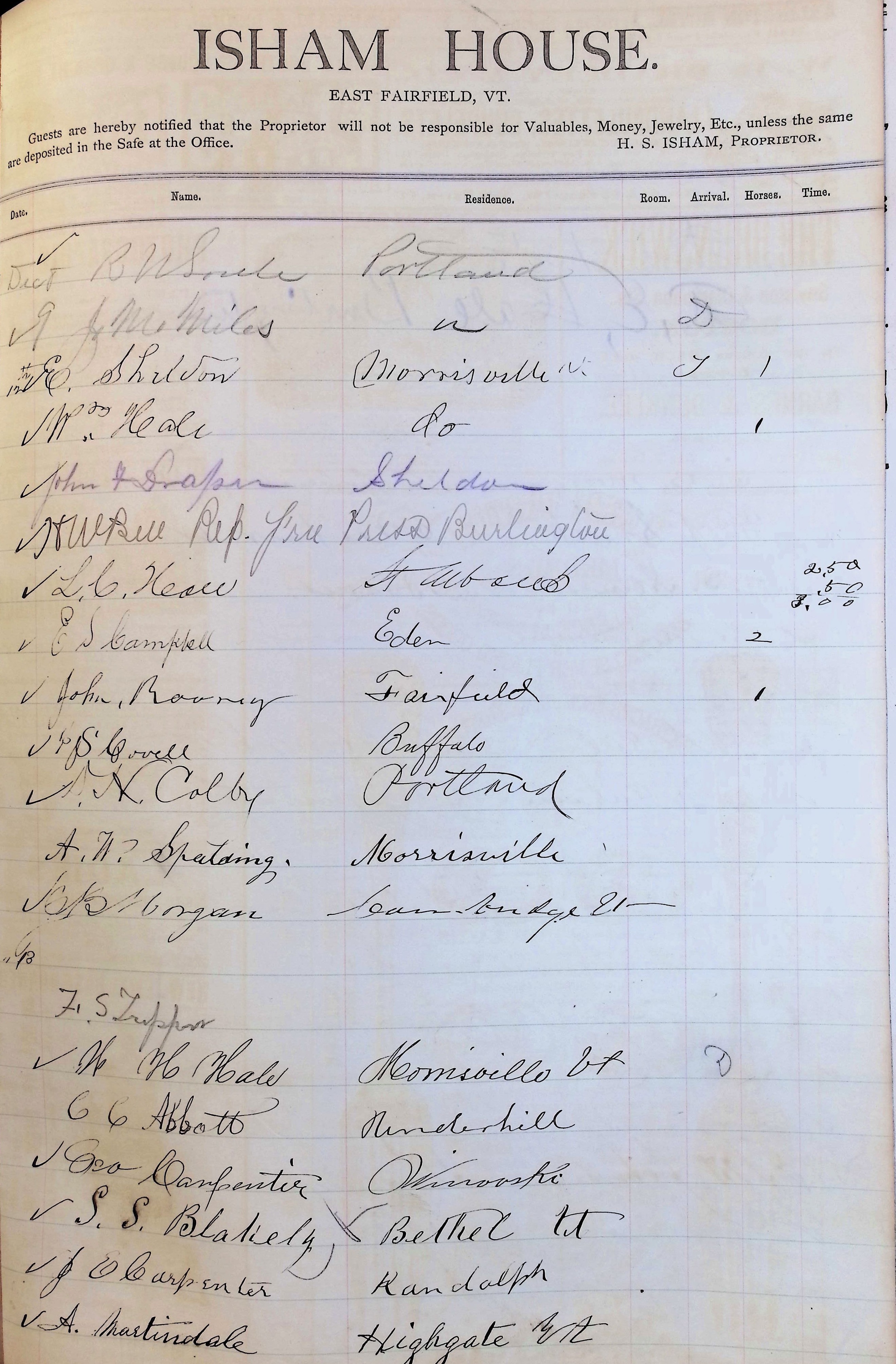 Isham Hotel register Vol. 1, Page 186
