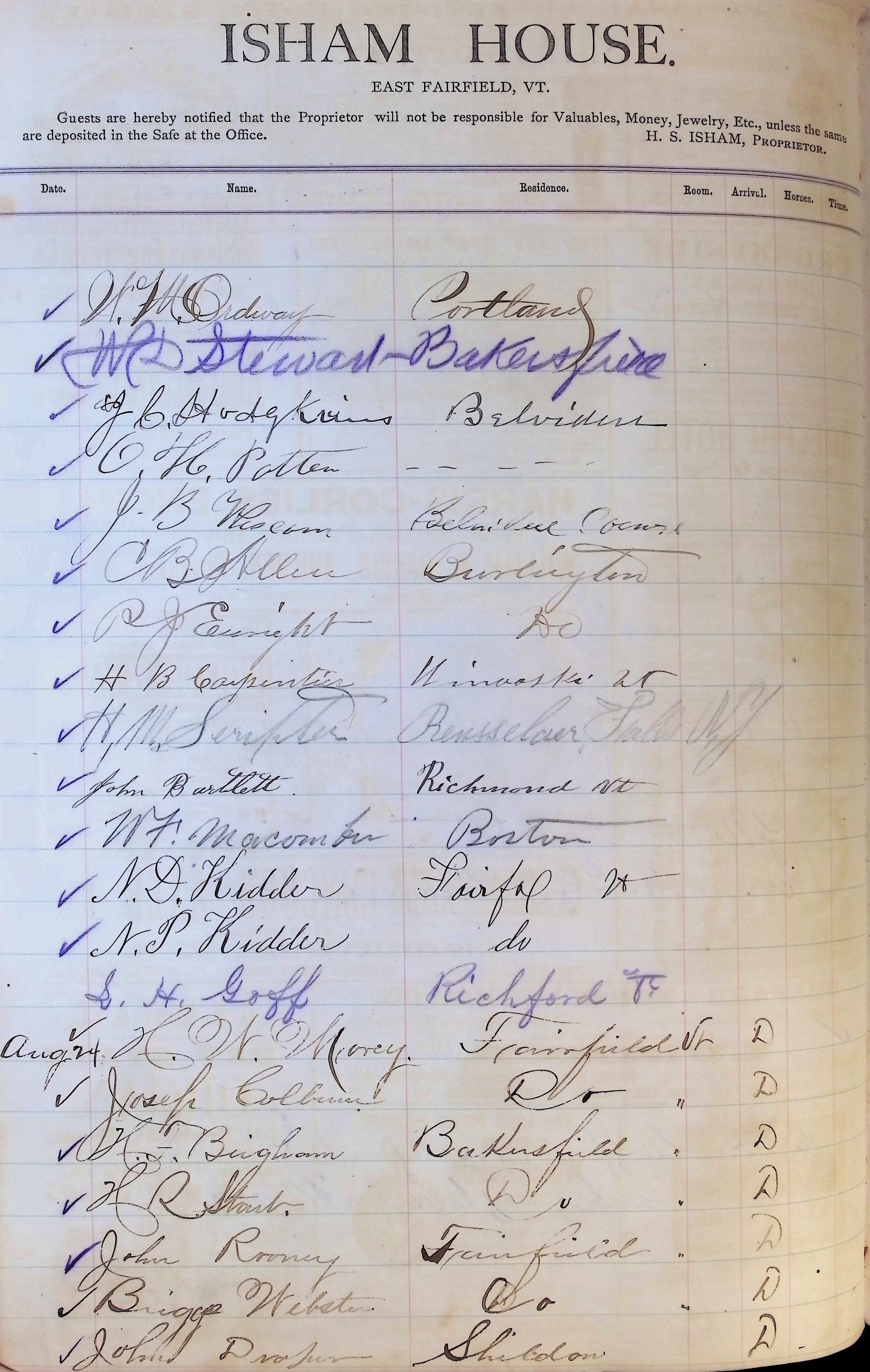 Isham Hotel register Vol. 1, Page 191