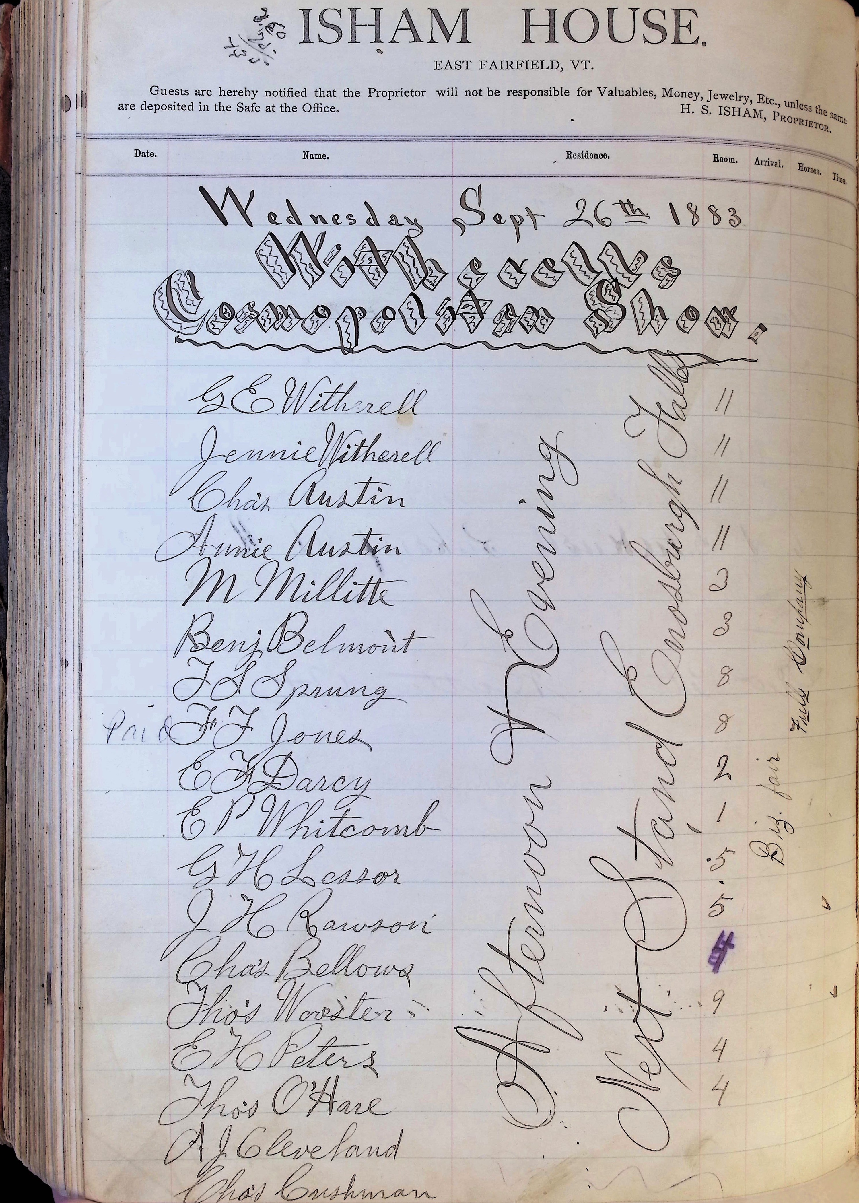 Isham Hotel register Vol. 1, Page 203