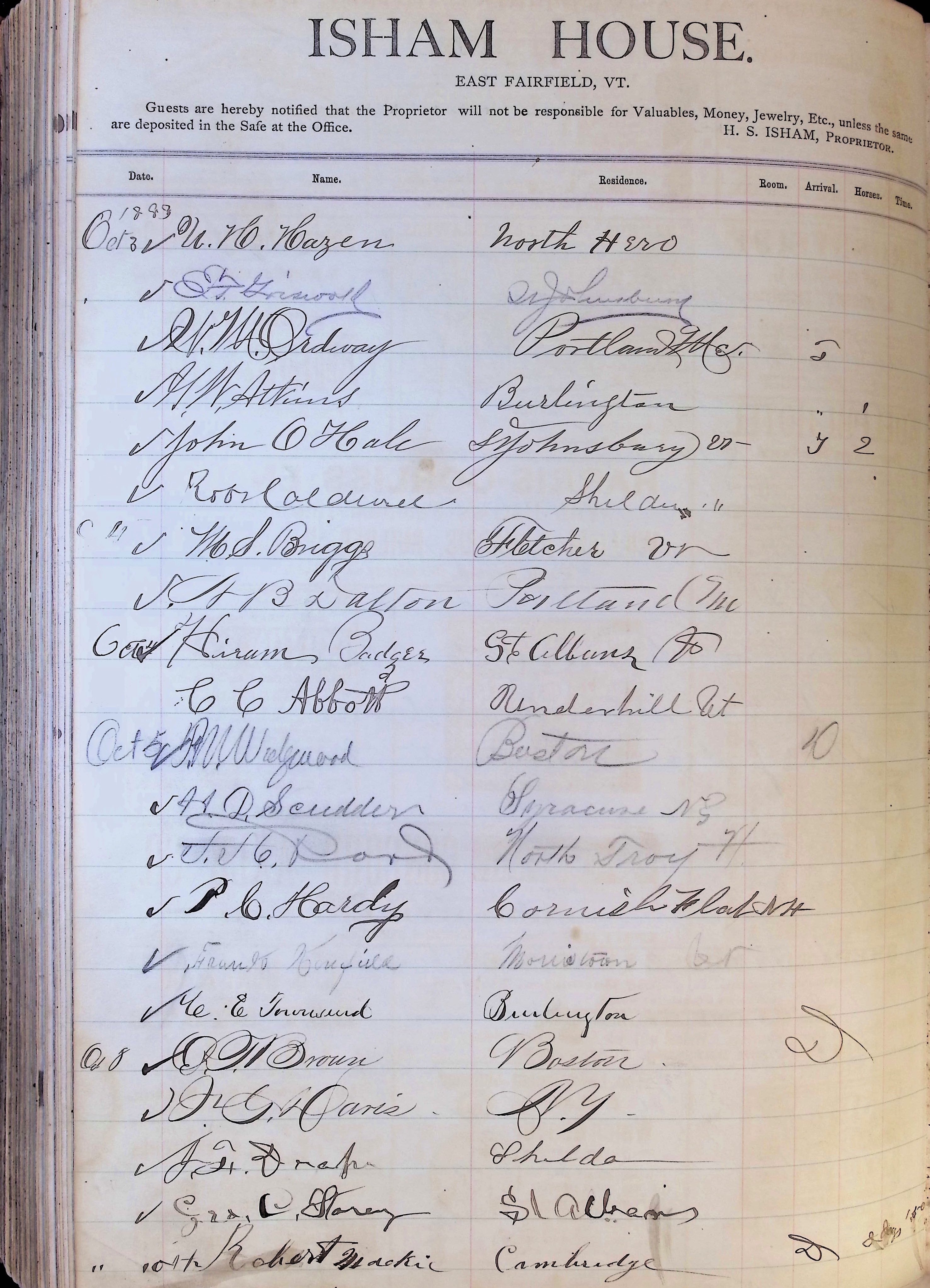Isham Hotel register Vol. 1, Page 205