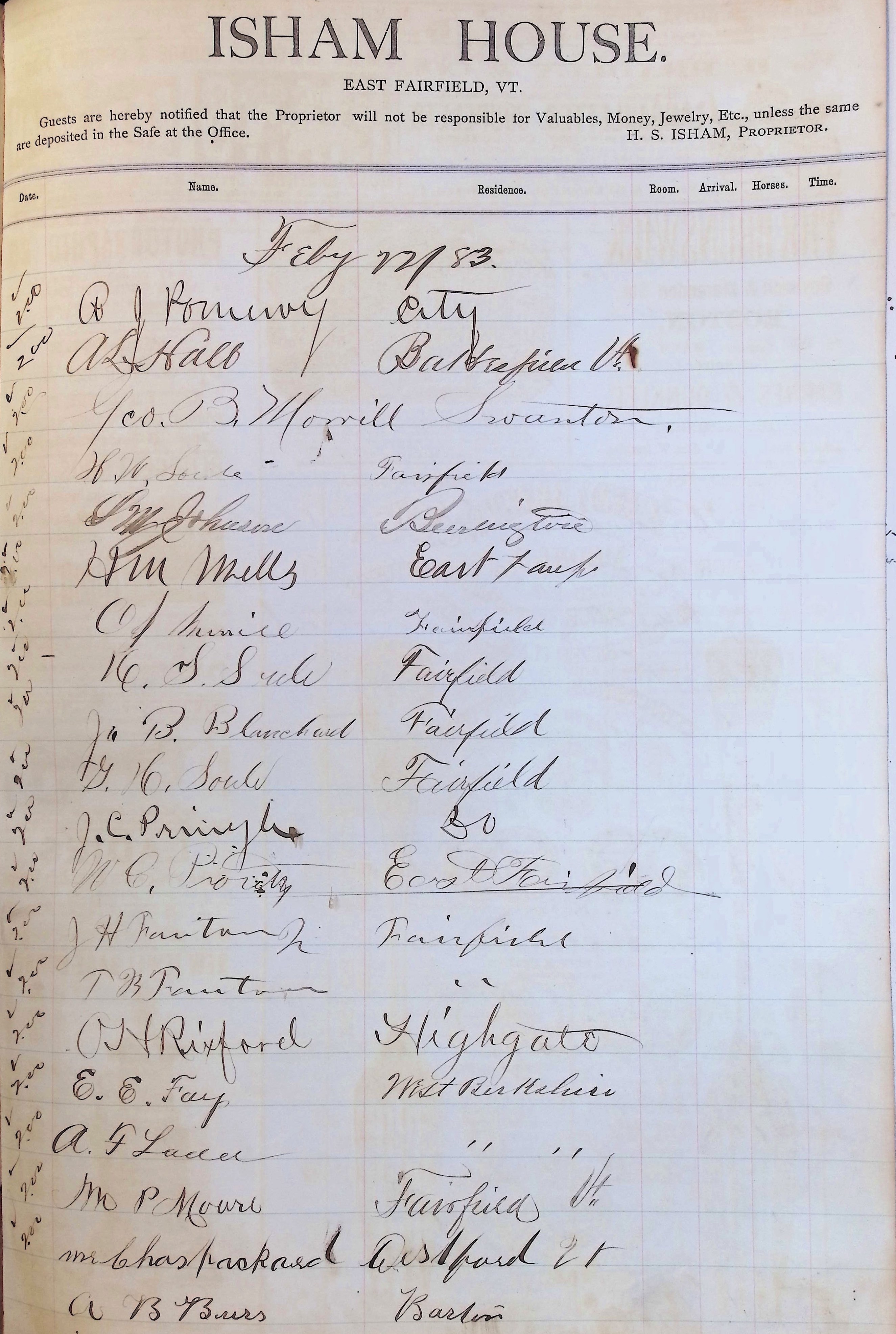 Isham Hotel register Vol. 1, Page 208