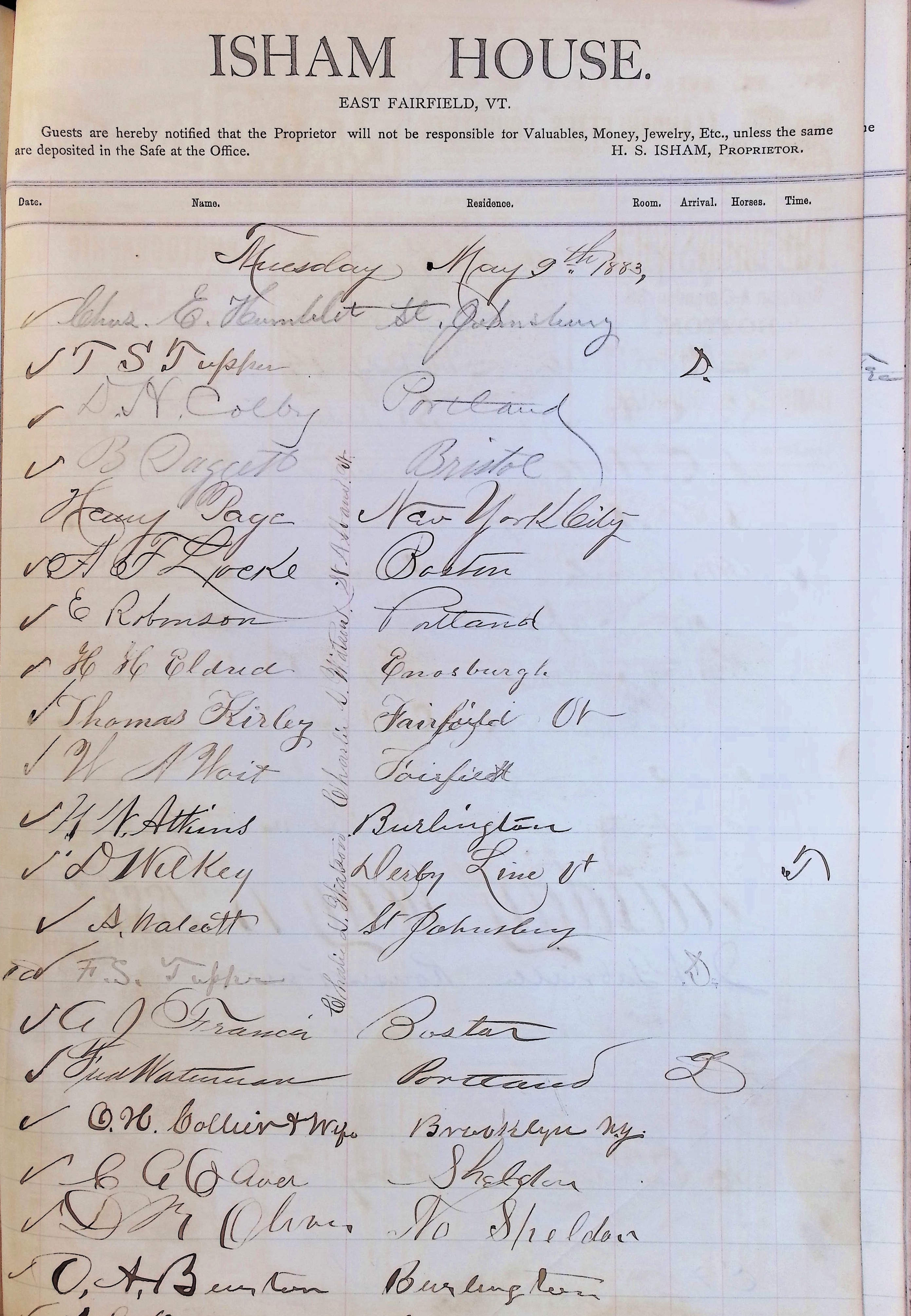 Isham Hotel register Vol. 1, Page 222