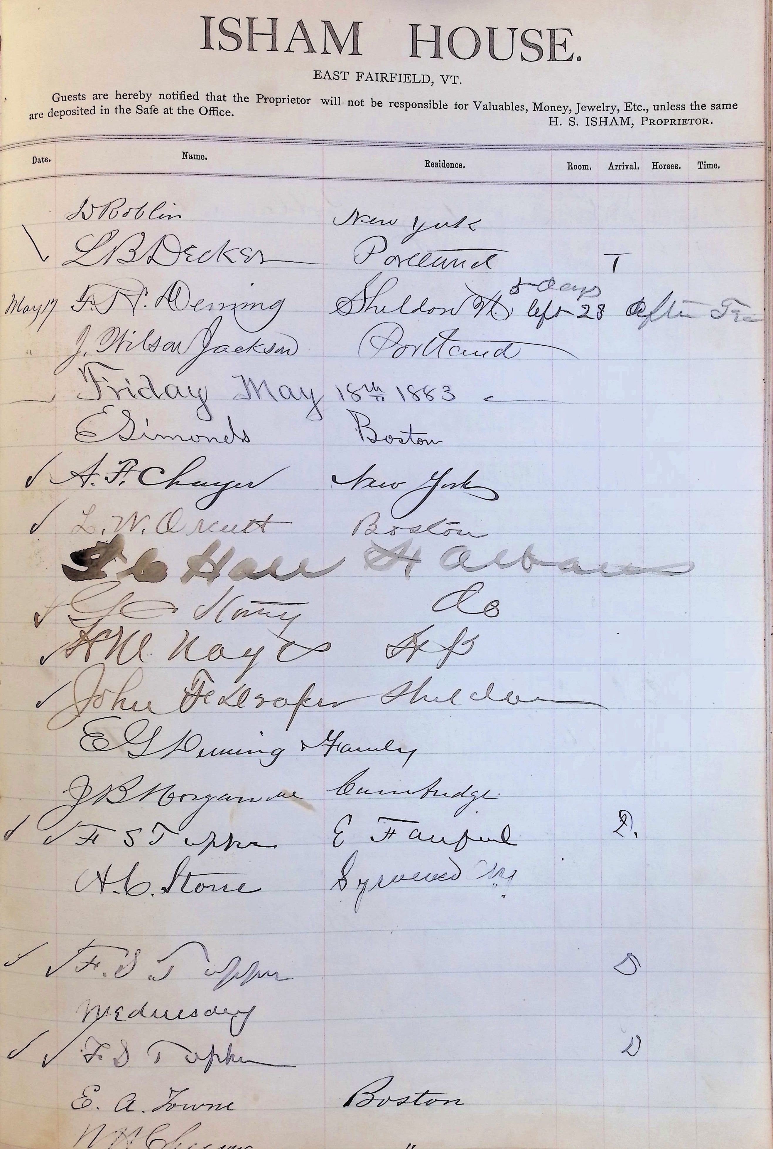Isham Hotel register Vol. 1, Page 223