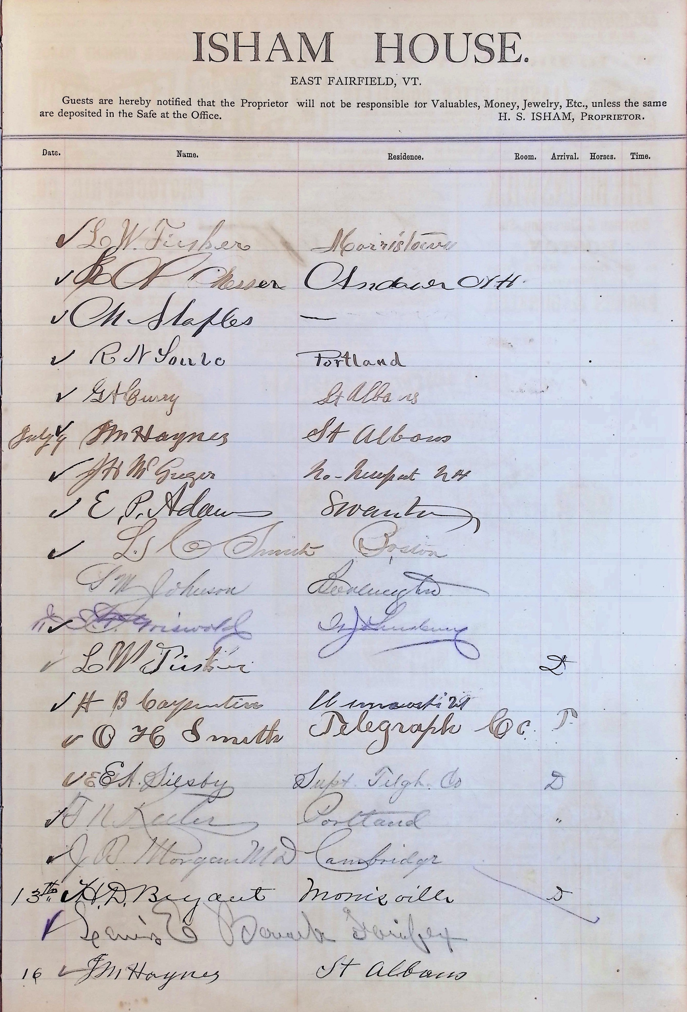 Isham Hotel register Vol. 1, Page 229