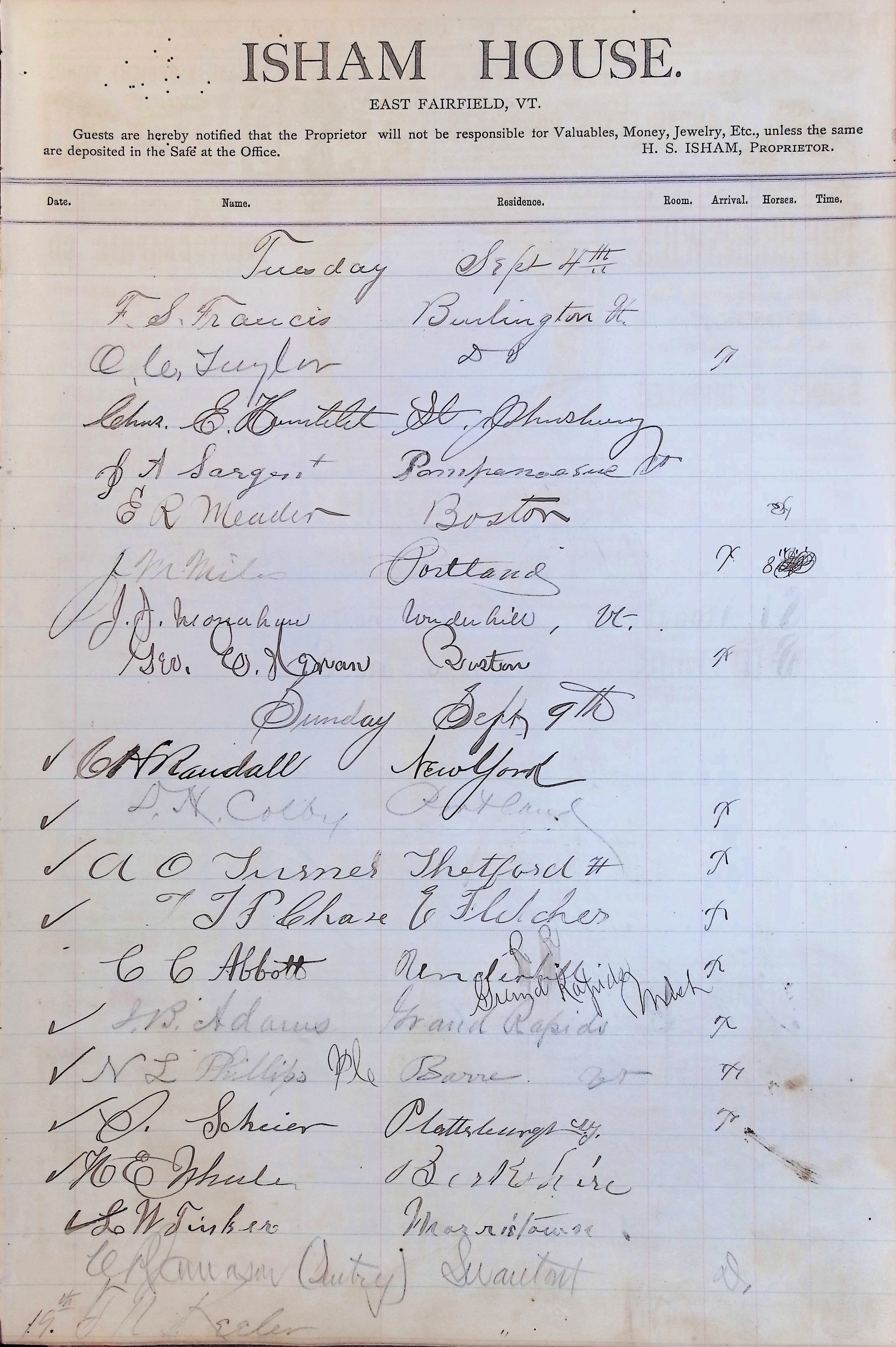 Isham Hotel register Vol. 1, Page 239