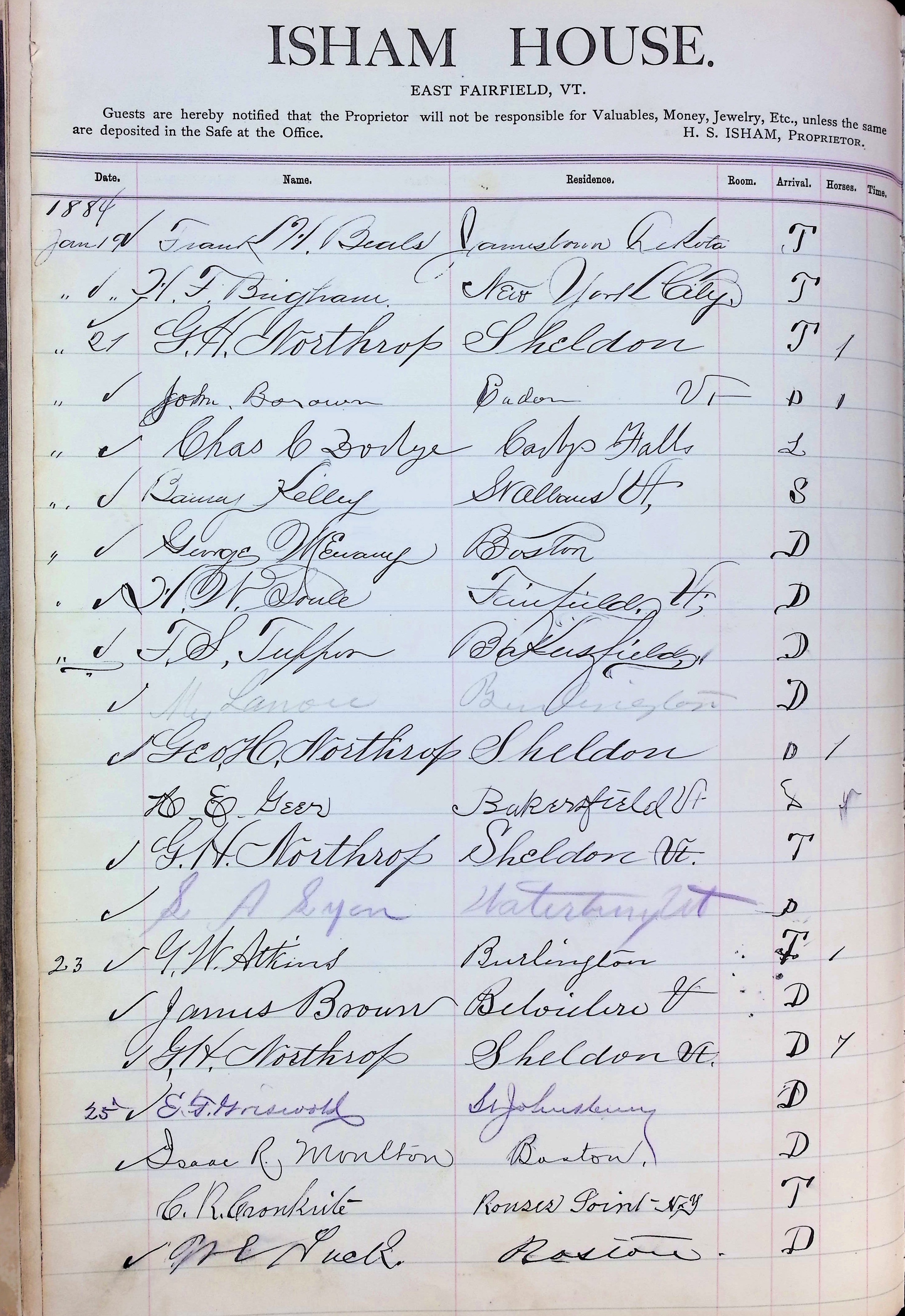 Isham Hotel register Vol. 2, Page 16