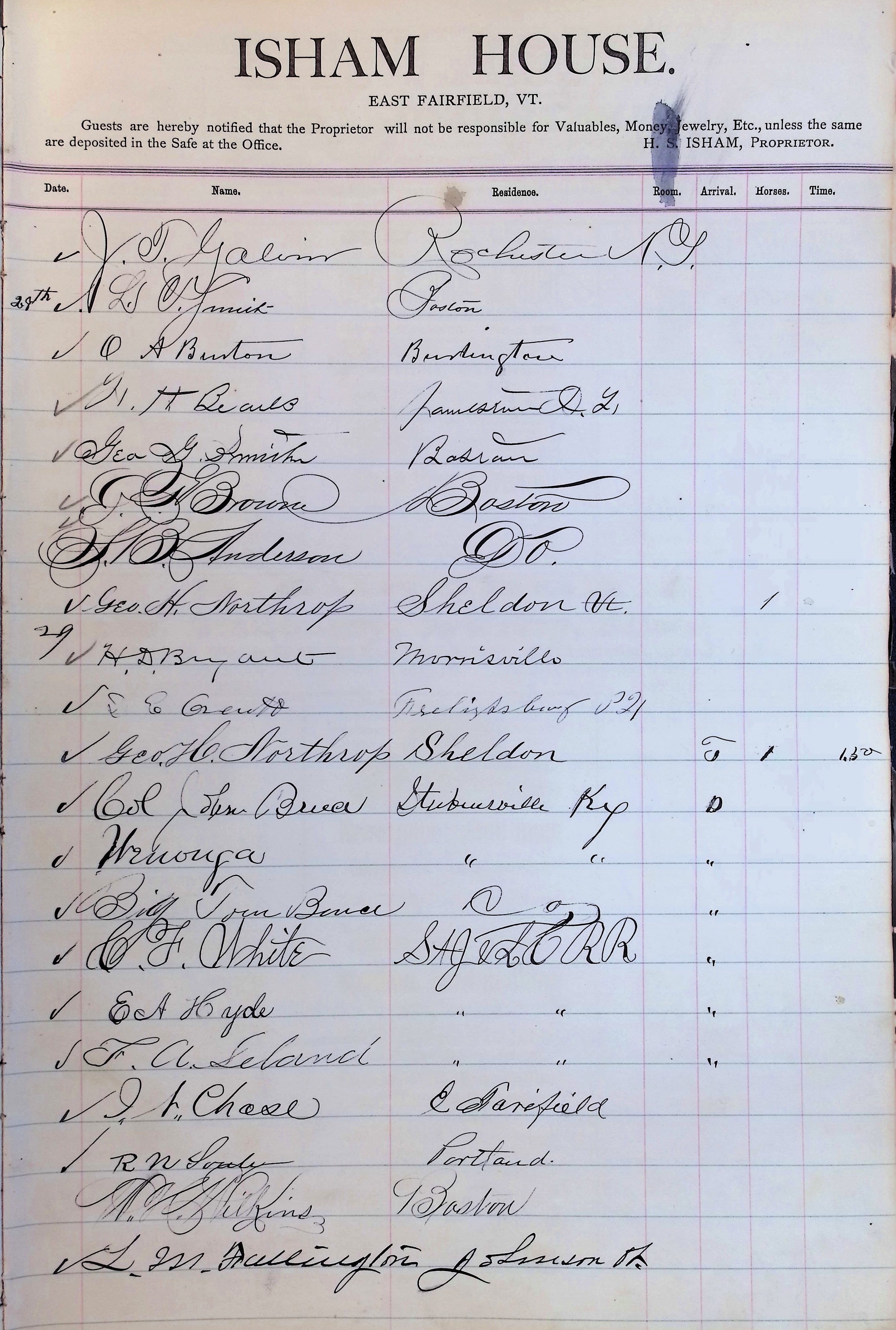 Isham Hotel register Vol. 2, Page 19