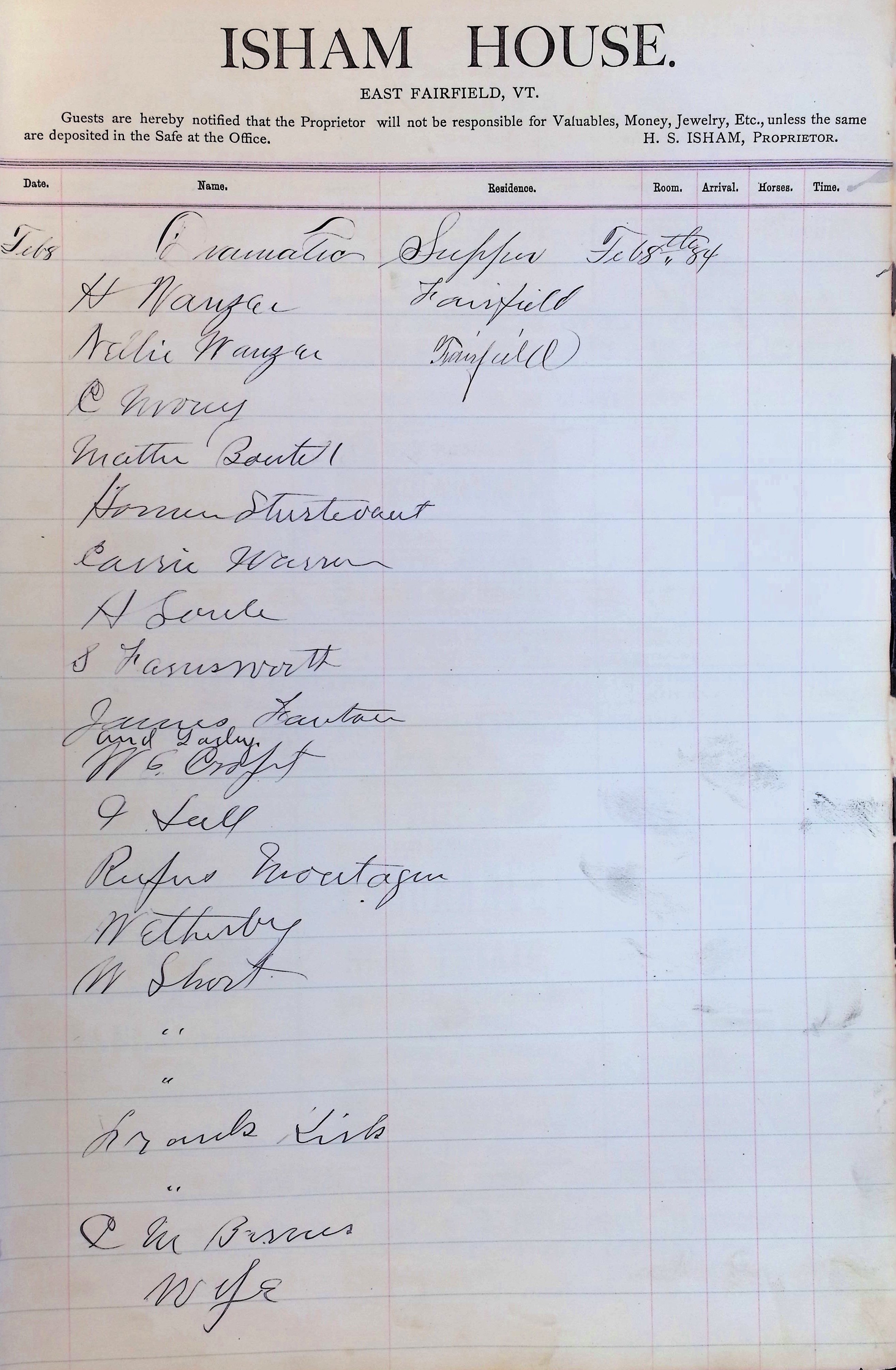 Isham Hotel register Vol. 2, Page 23