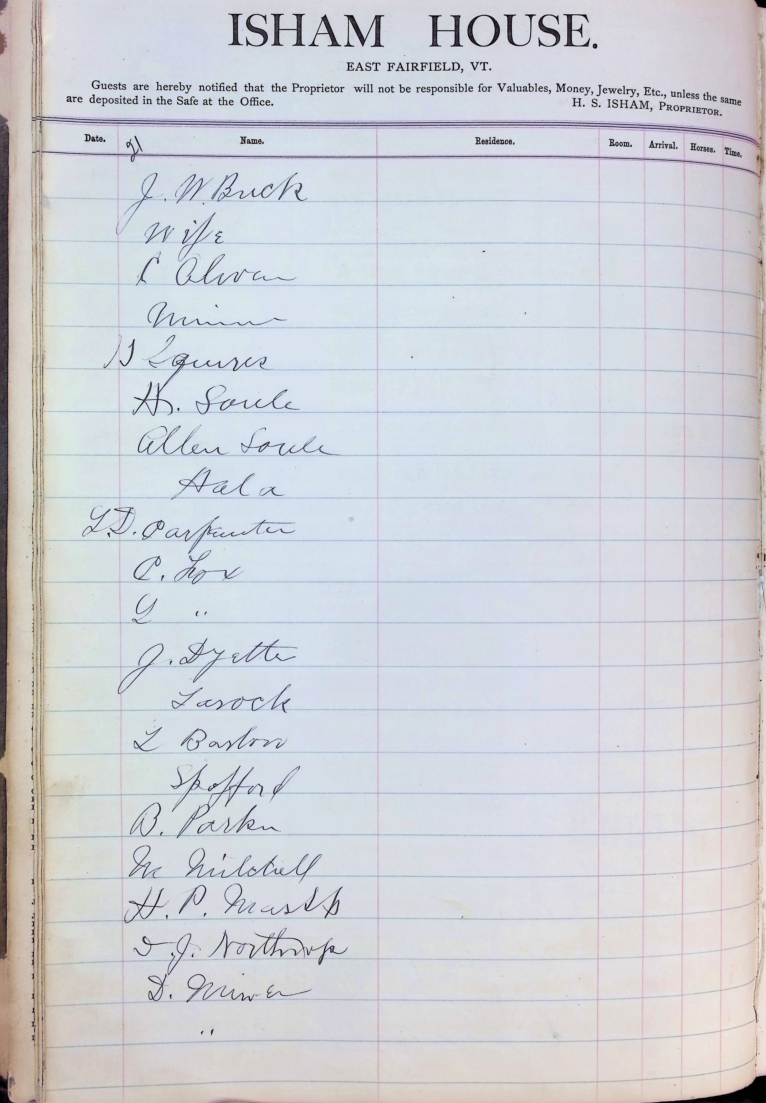 Isham Hotel register Vol. 2, Page 24