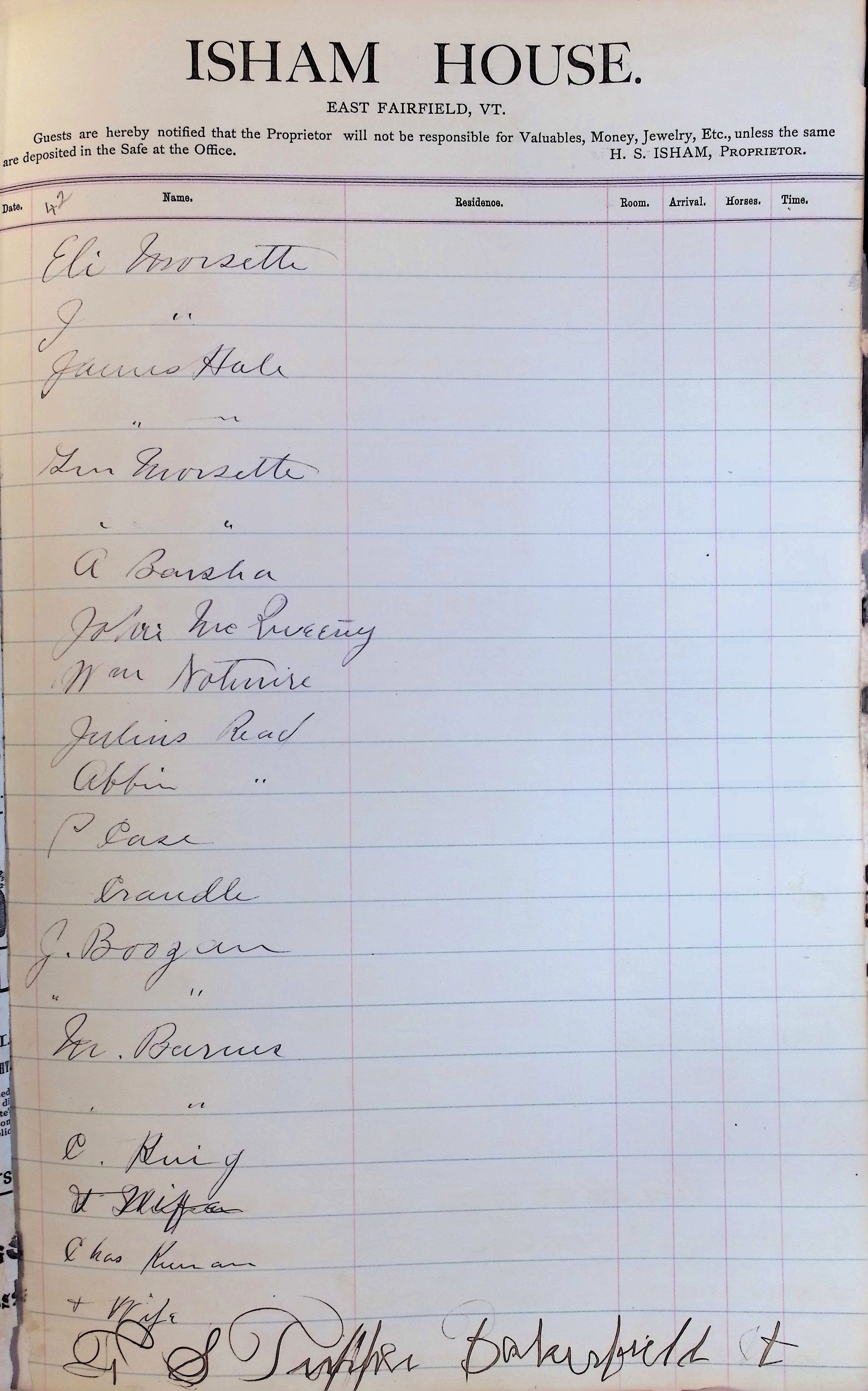 Isham Hotel register Vol. 2, Page 27