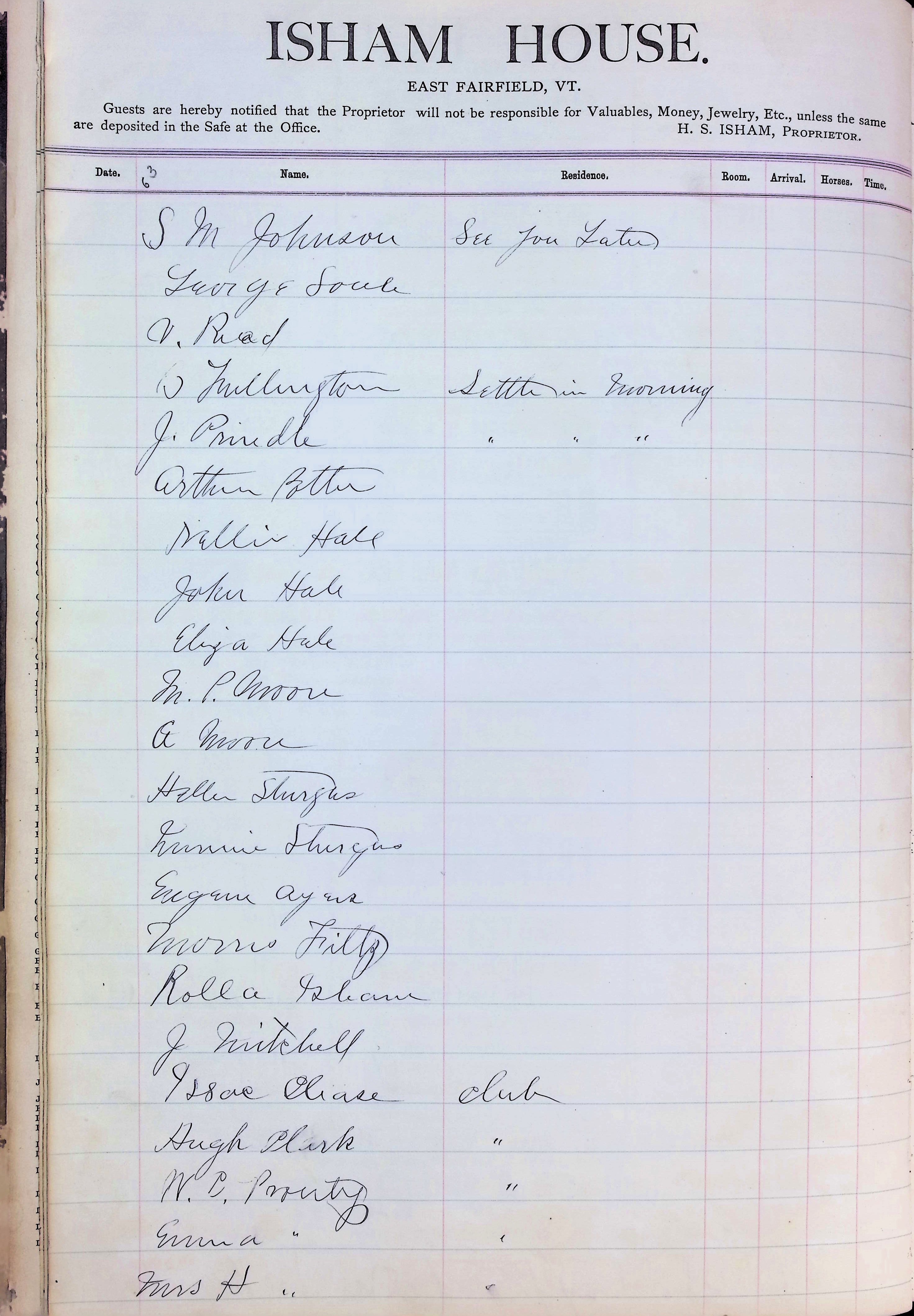 Isham Hotel register Vol. 2, Page 28