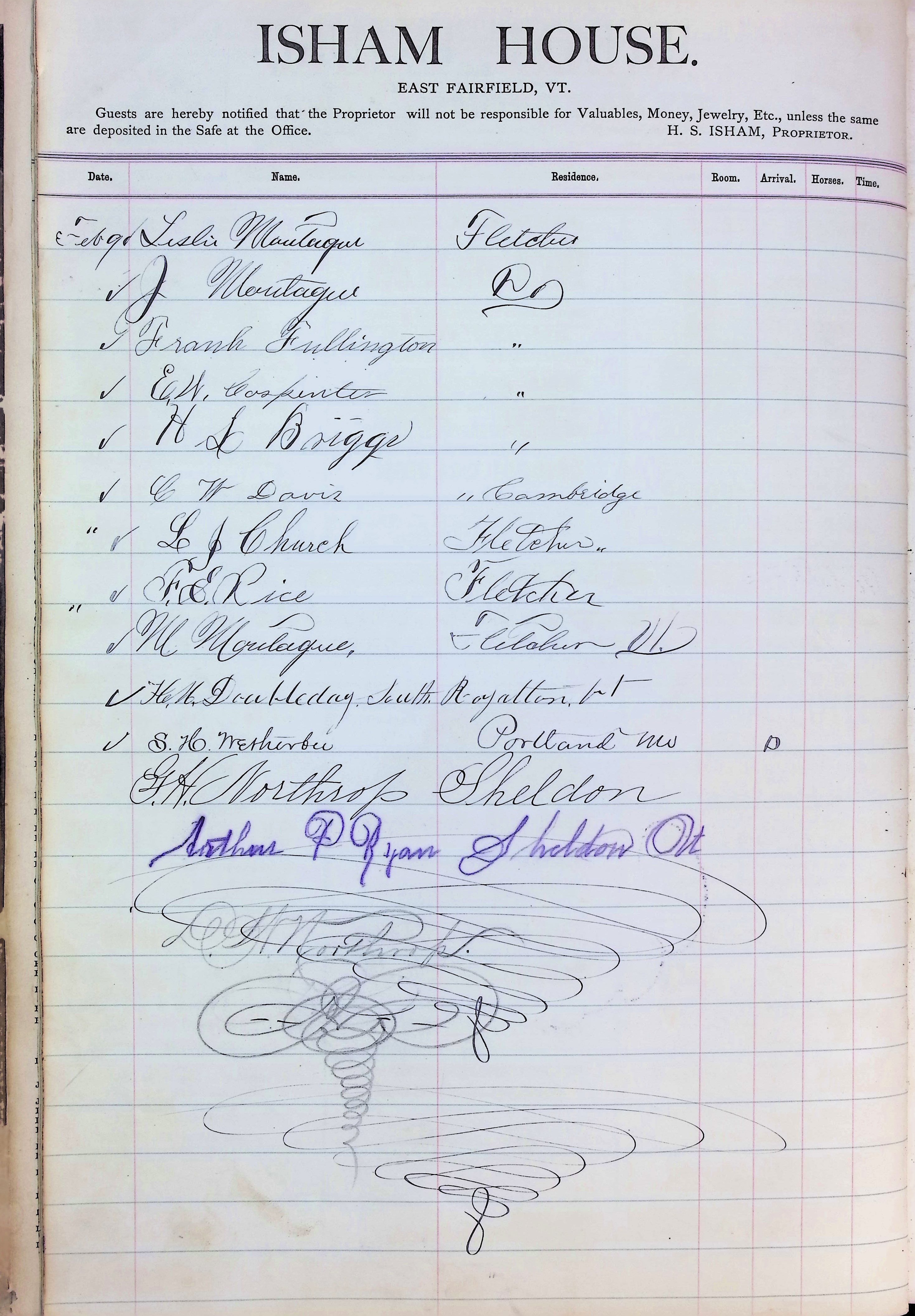 Isham Hotel register Vol. 2, Page 32