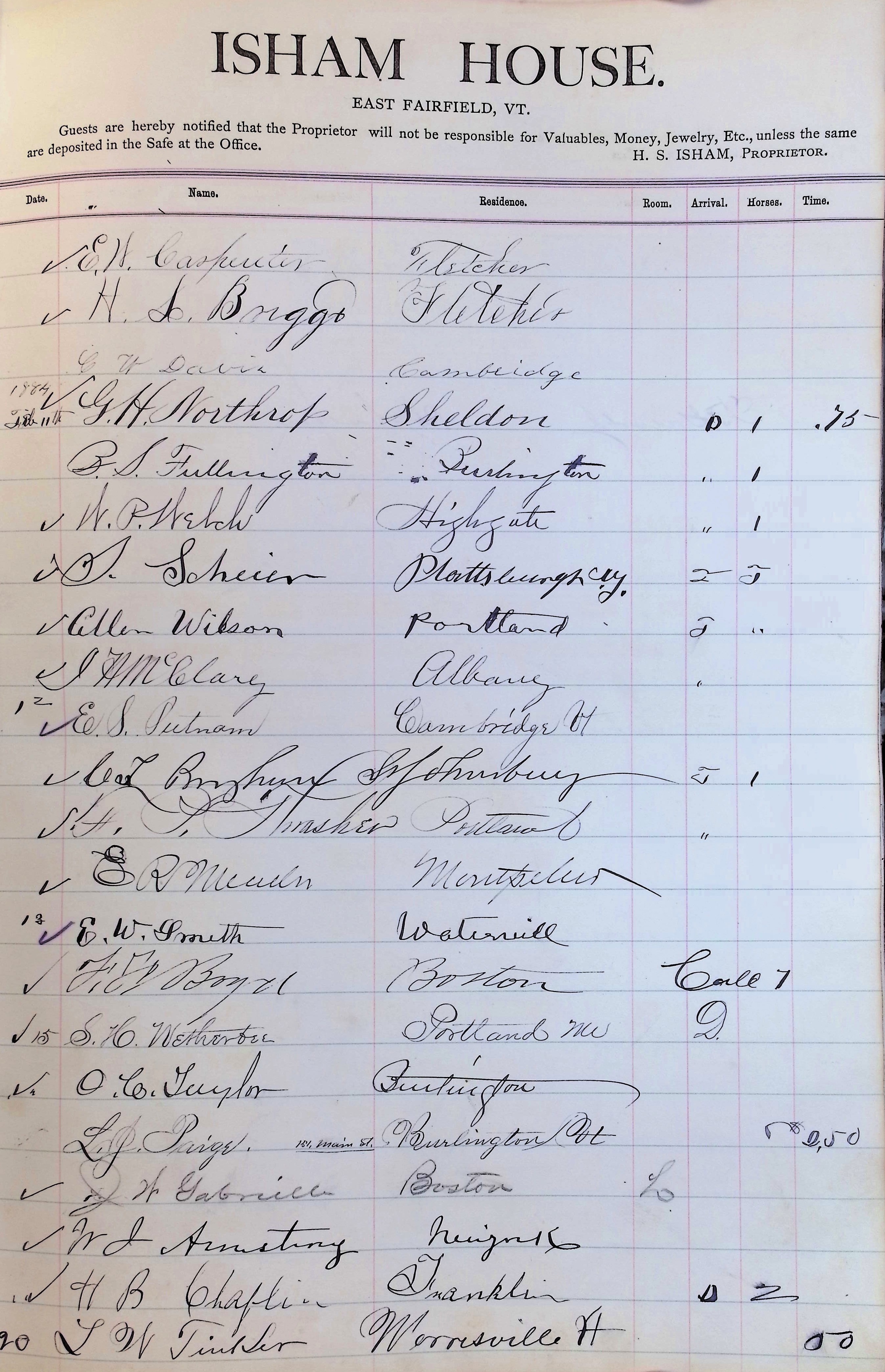 Isham Hotel register Vol. 2, Page 35
