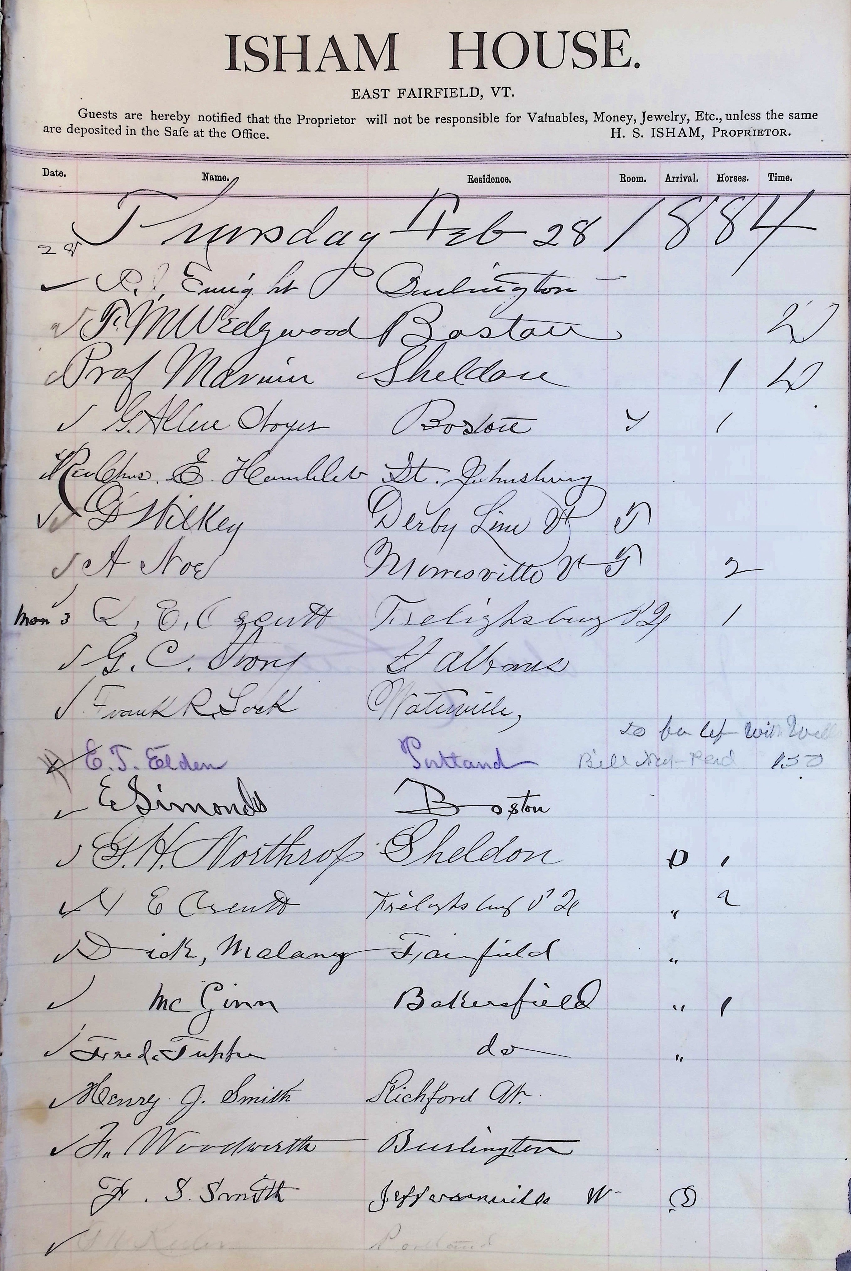 Isham Hotel register Vol. 2, Page 37