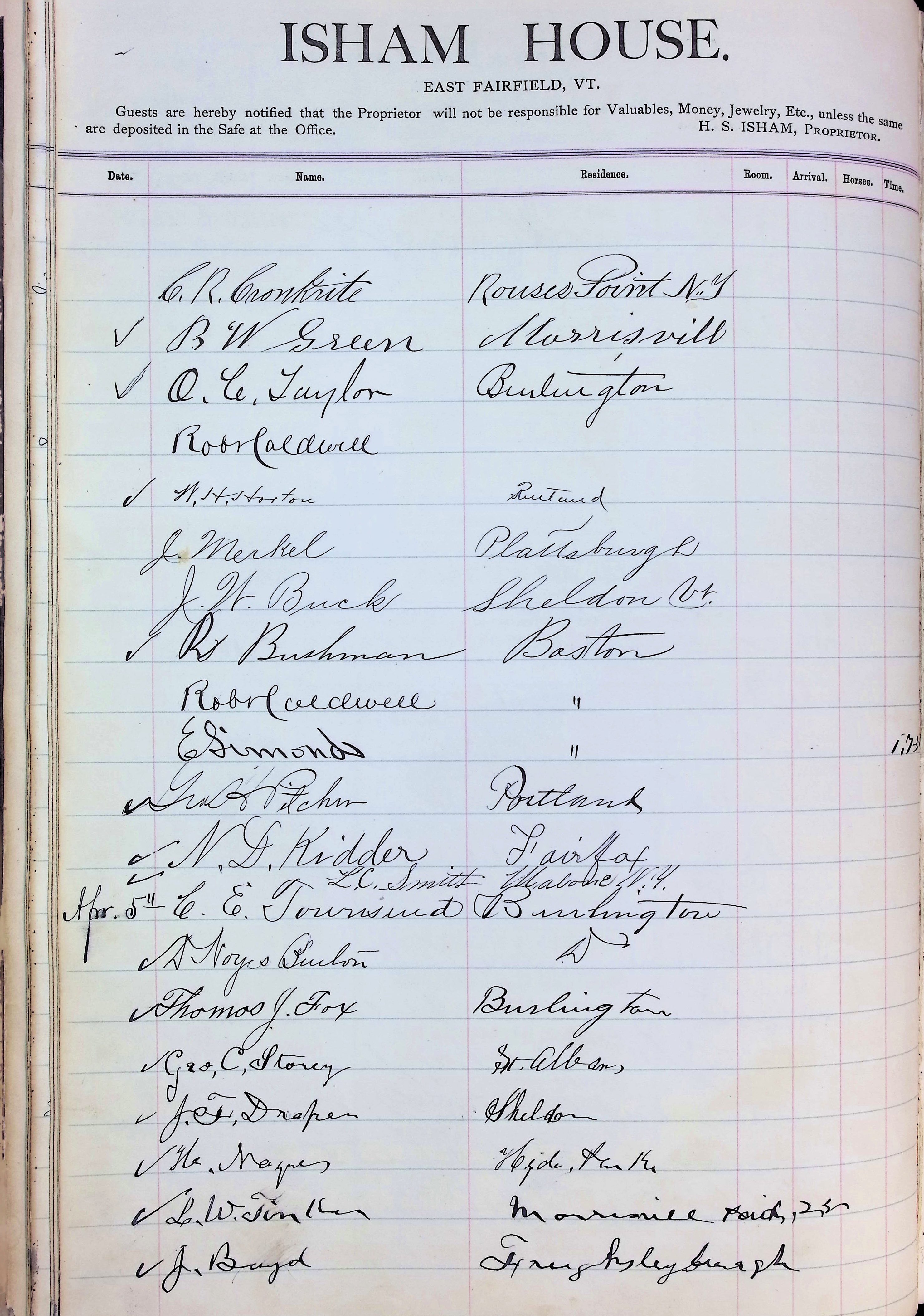 Isham Hotel register Vol. 2, Page 46