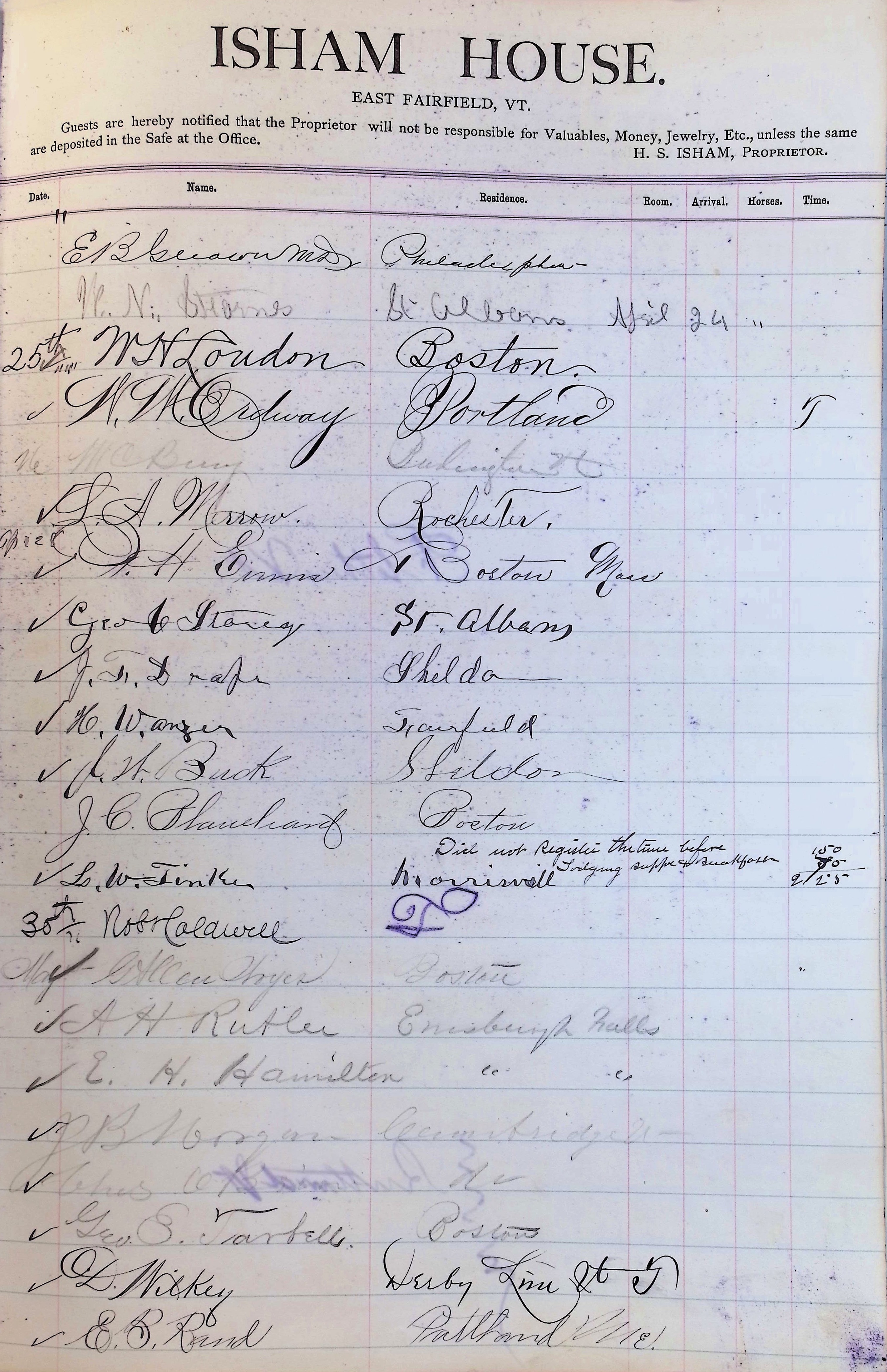 Isham Hotel register Vol. 2, Page 53