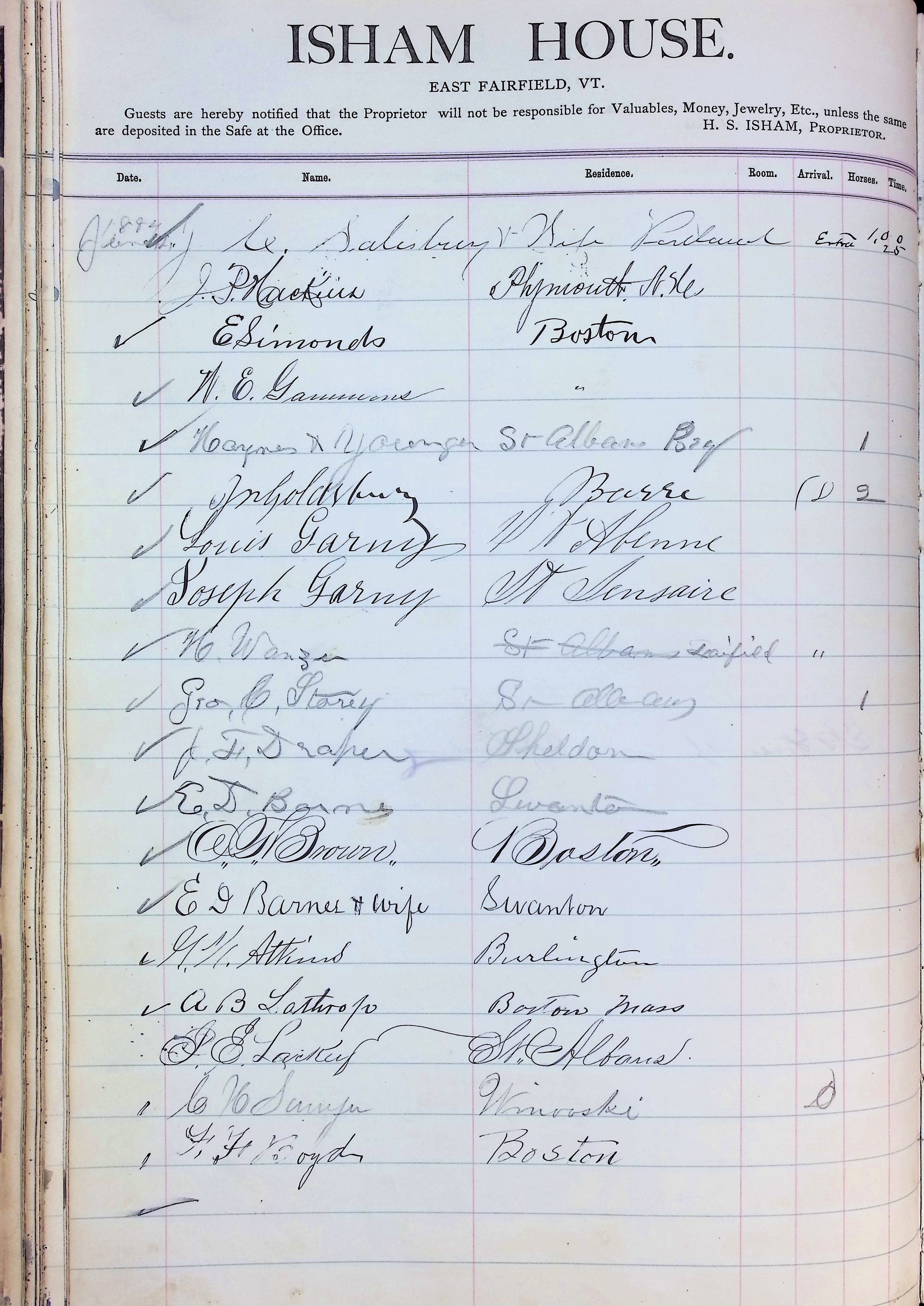 Isham Hotel register Vol. 2, Page 64