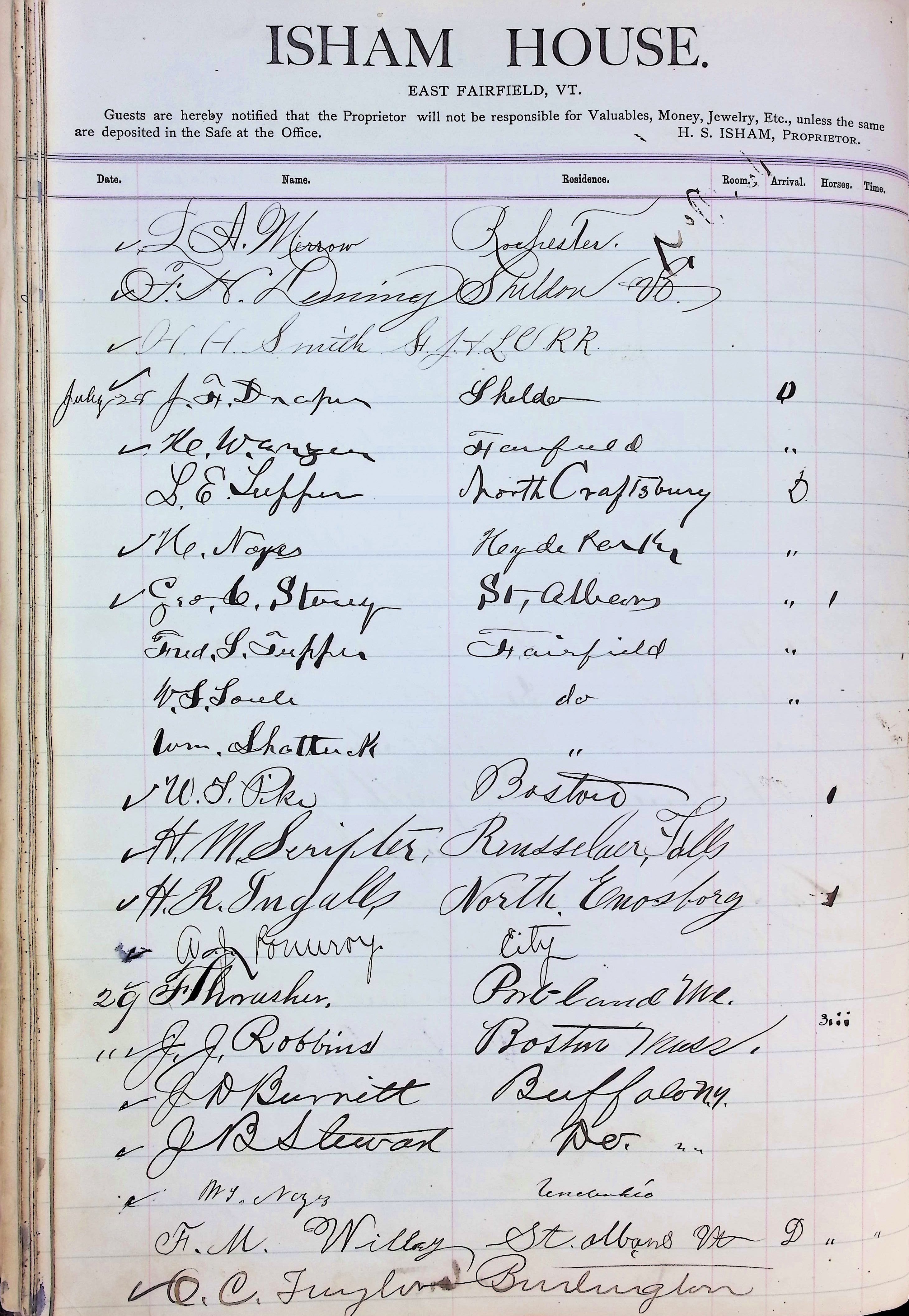 Isham Hotel register Vol. 2, Page 76