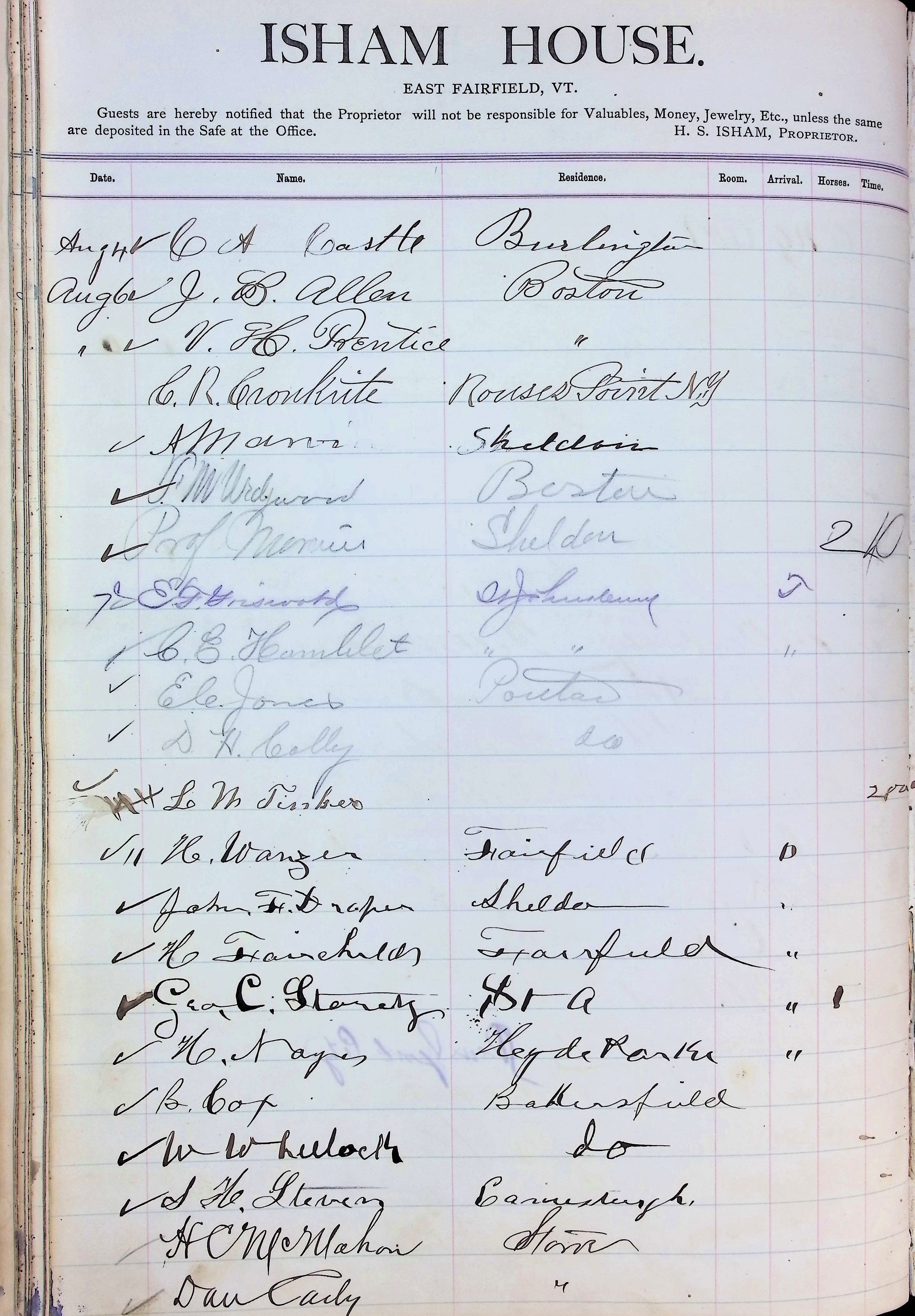 Isham Hotel register Vol. 2, Page 78