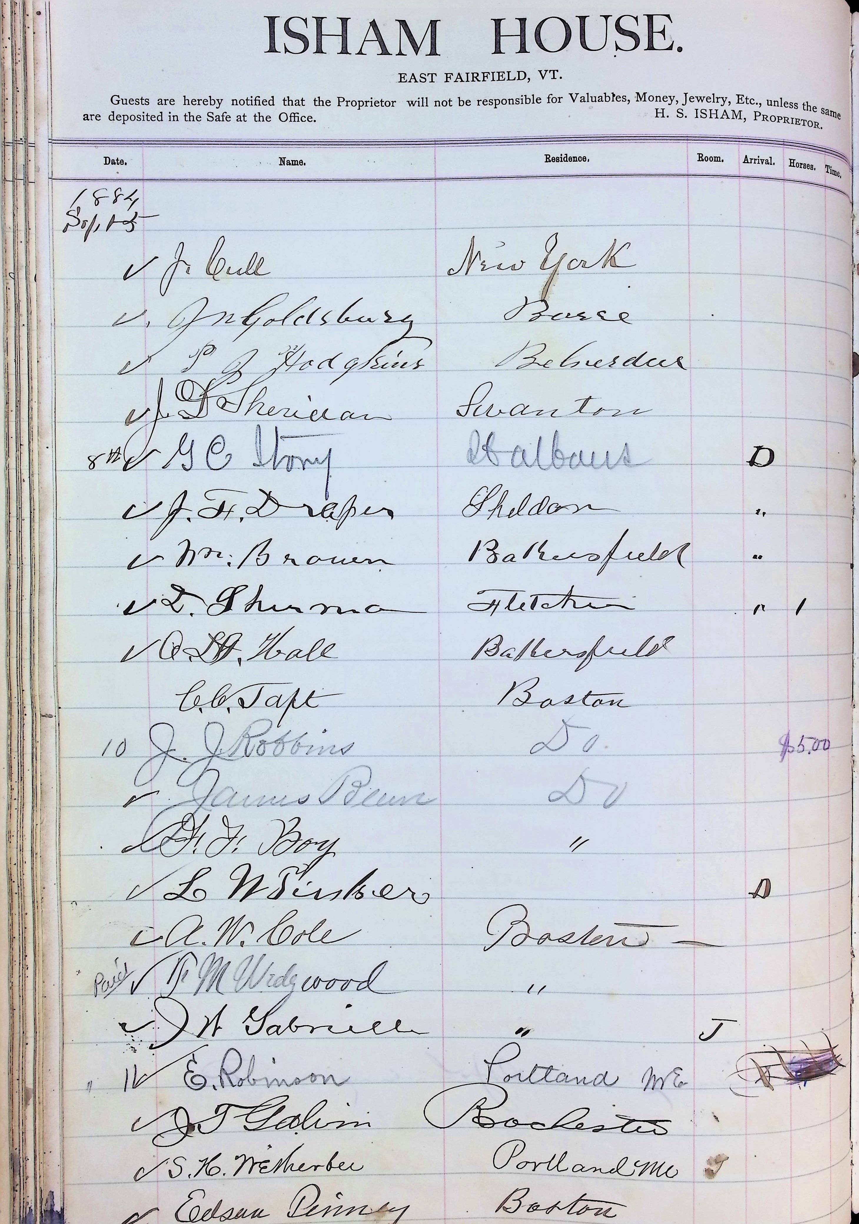 Isham Hotel register Vol. 2, Page 86