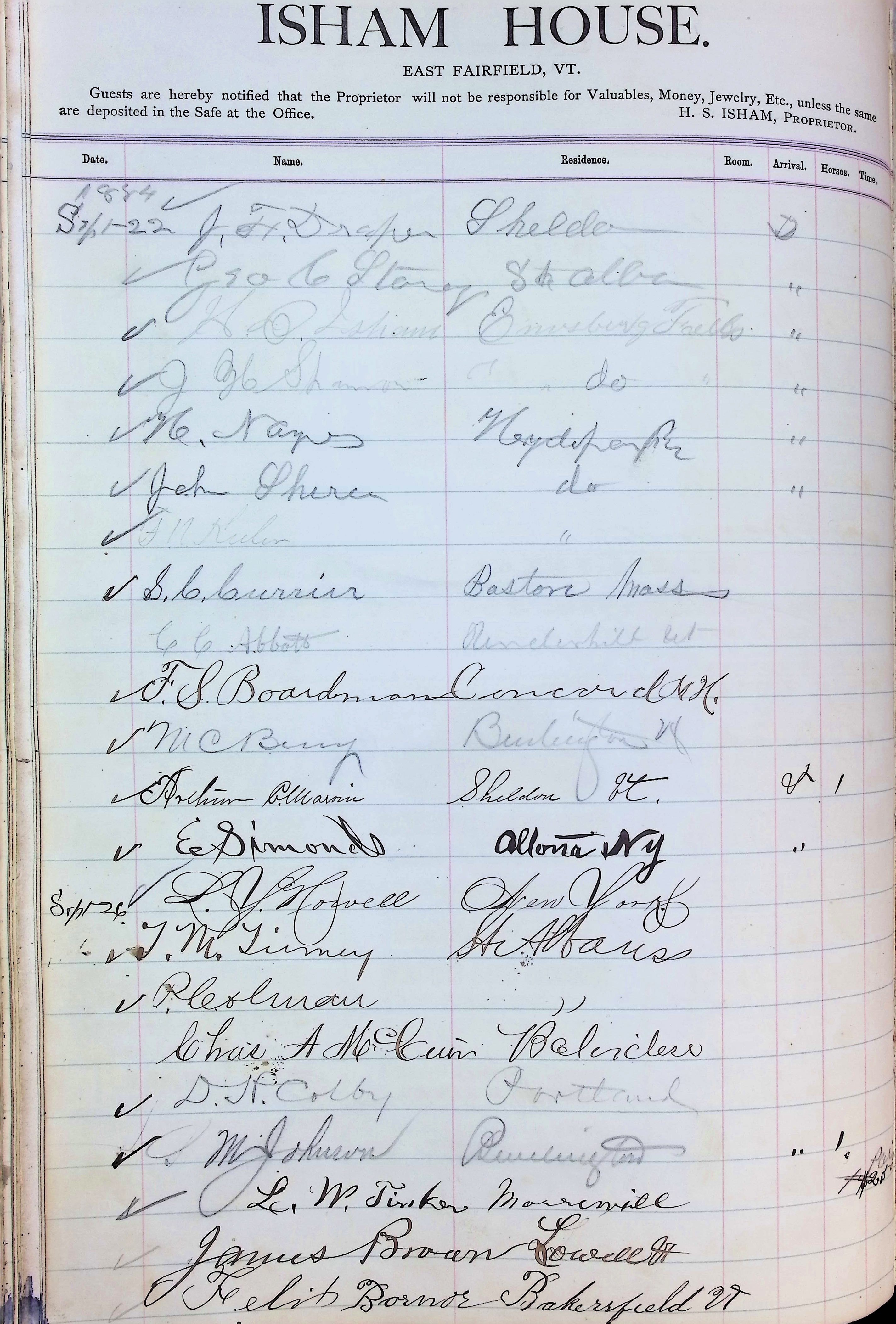 Isham Hotel register Vol. 2, Page 90