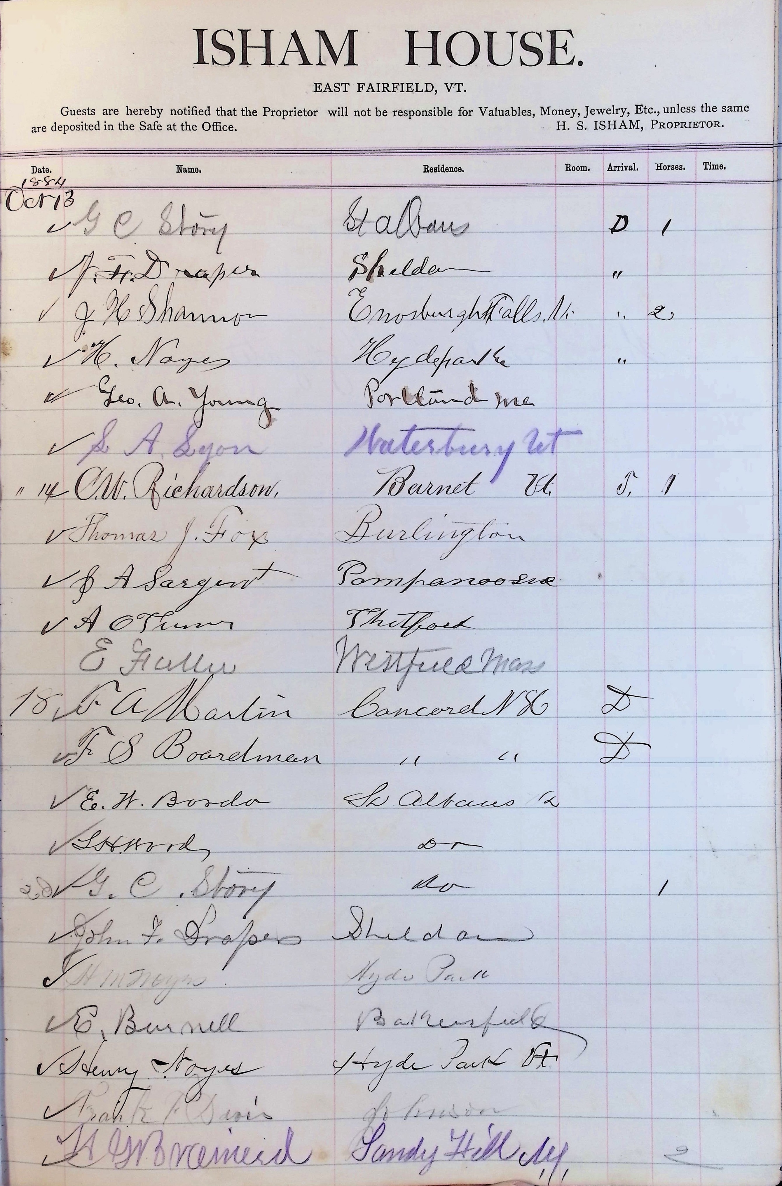 Isham Hotel register Vol. 2, Page 97